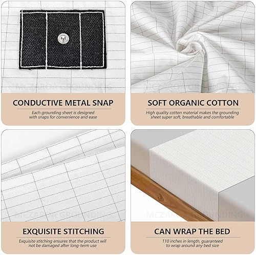 Miniatura 5 de Sábanas de tierra  Tapete de tierra para cama, 15% fibra de plata, sábanas bajeras de tierra para todos los tamaños de colchón (blanco)