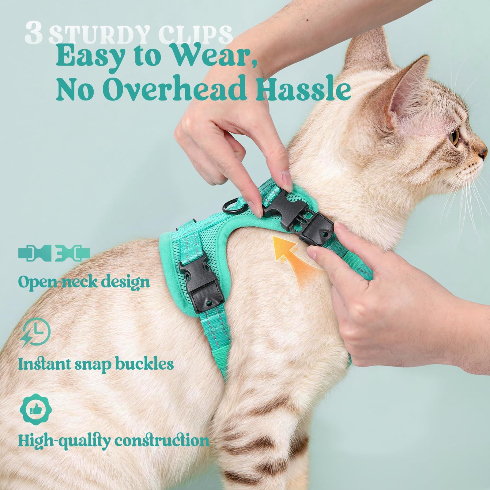 rabbitgoo Cat Harness and Leash, Escape Proof Vest with 3 Adjustable Buckles, Soft Comfortable Kitten Harness, Easy to Wear, Reflective for Safe Outdoor Walking, Small, Green - 4