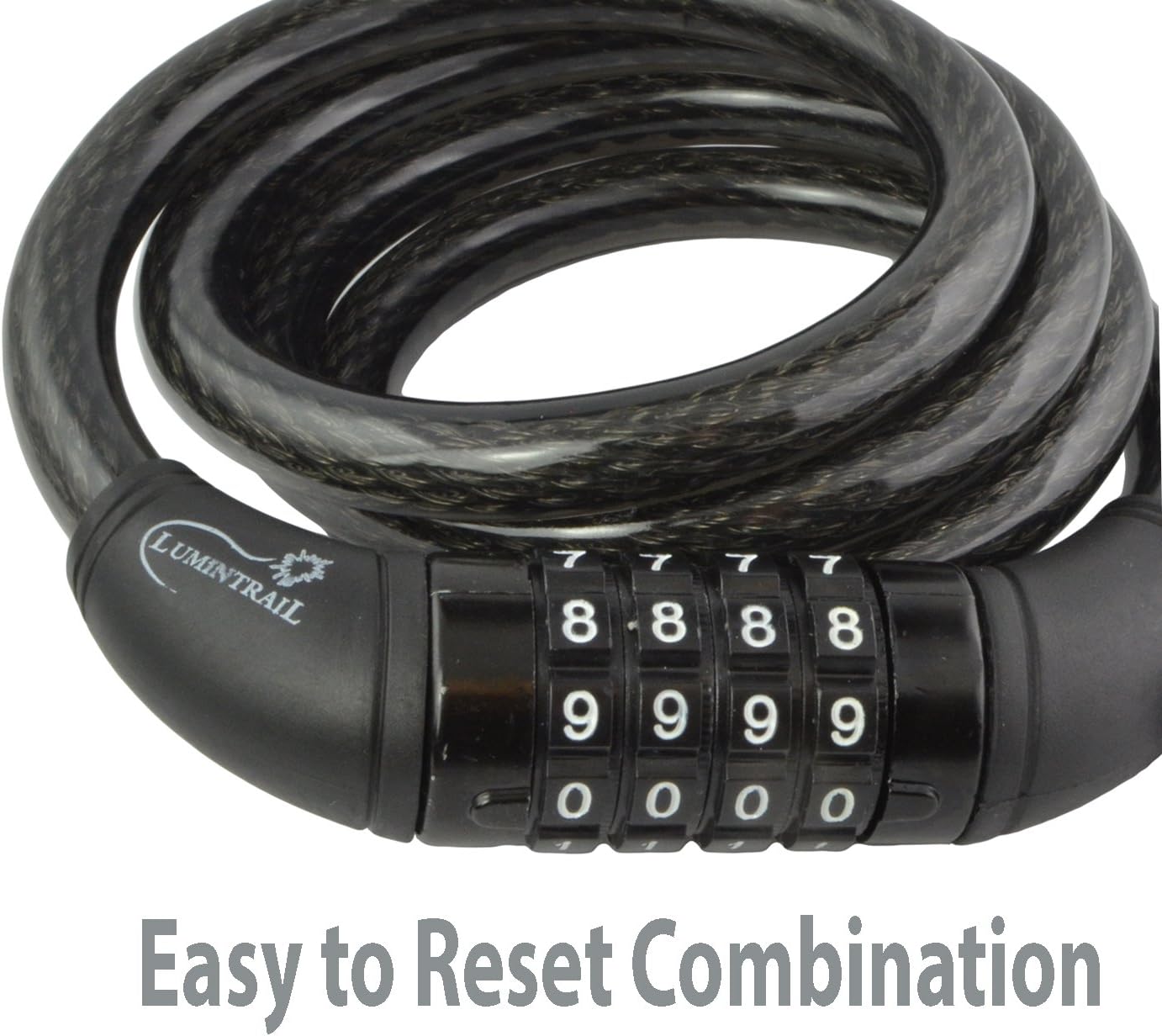 Lumintrail Bike Cable Lock, Self Coiling 12mm Braided Steel Cable Resettable Combination Cable Lock with Included Mounting Bracket (2-Pack) : Sports & Outdoors