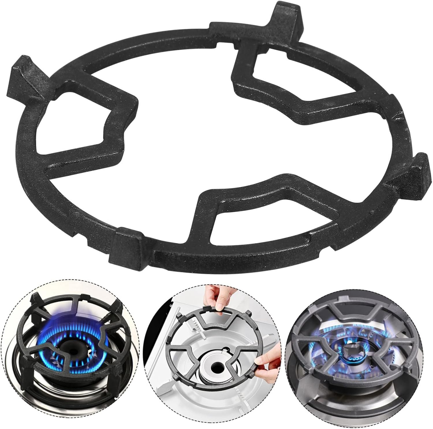 SHOWERORO Cast Iron Wok Ring for Gas Stove Non-slip Burner Grate Pot Rack Heat Resistant Support for Saucepans Casseroles for Home Cooking