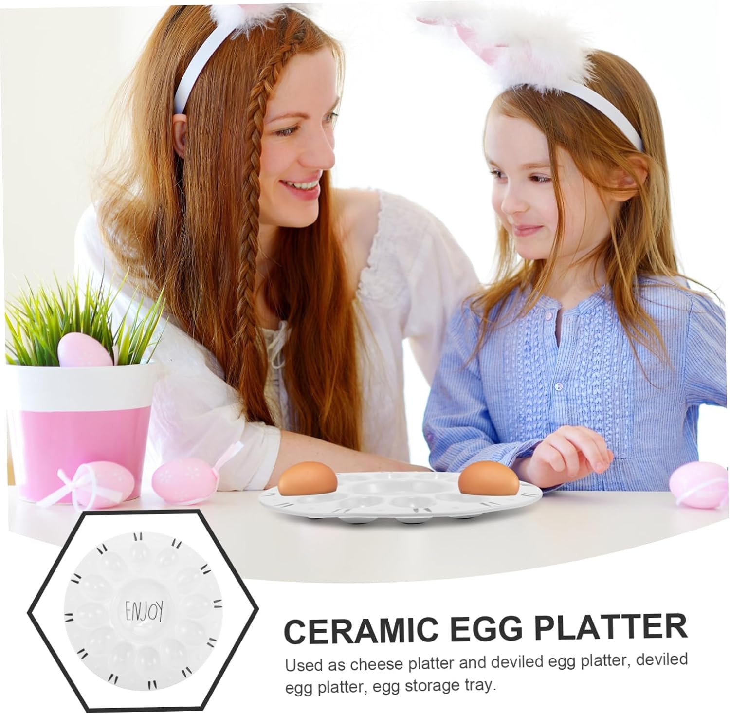 Countertop Ceramic Tray Platter Deviled Serving Plate for Home and Dining Table Reusable Holder Multiple Compartment Design for Easy Organization