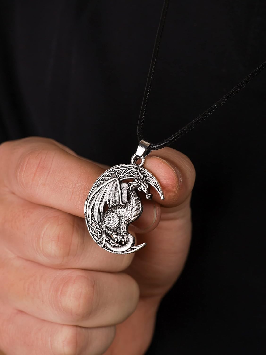 HAQUIL Dragon Necklace, Antique Medieval Dragon Pendant, Faux Leather Cord, Jewelry Gift for Men and Women - Image 5