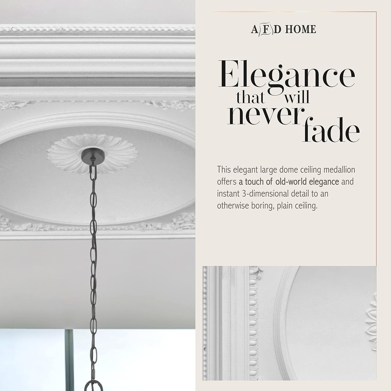 Elegant Large Dome Chandelier Ceiling Medallion and Fan Medallion, 58 Inches, White