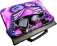 Vista 3 de icolor 14.5-15.6 Inch Canvas Laptop Sleeve Bag Messenger Shoulder Case -Purple Butterfly