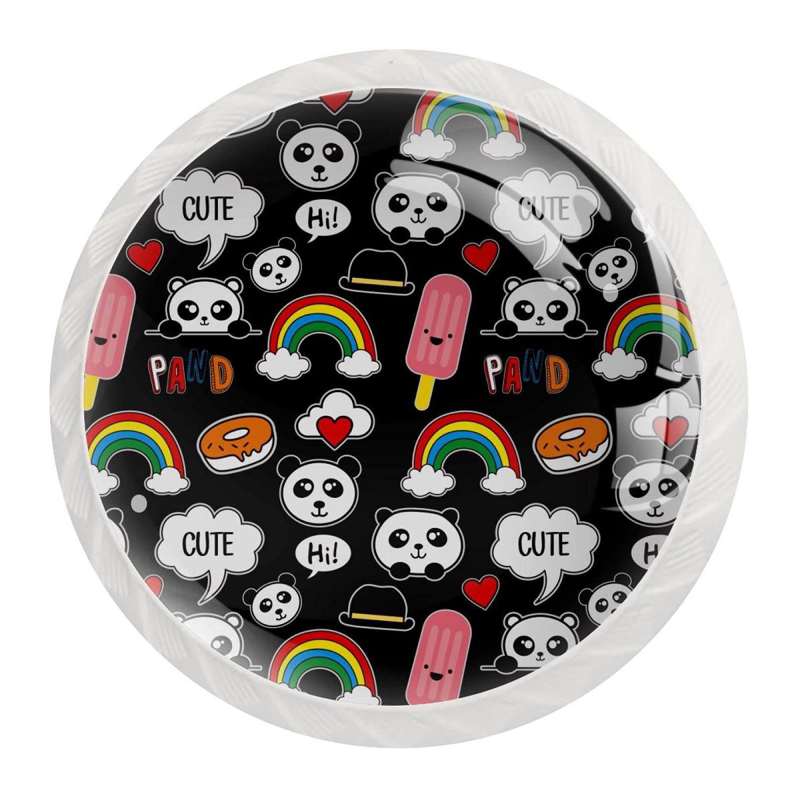 Lot de 12 poignées de tiroir rondes en forme de panda arc-en-ciel