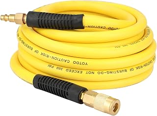 YOTOO Hybrid Air Hose 3/8-Inch by 25-Feet 300 PSI Heavy Duty, Lightweight, Kink Resistant, All-Weather Flexibility with 1/4-Inch Brass Male Fittings, Bend Restrictor