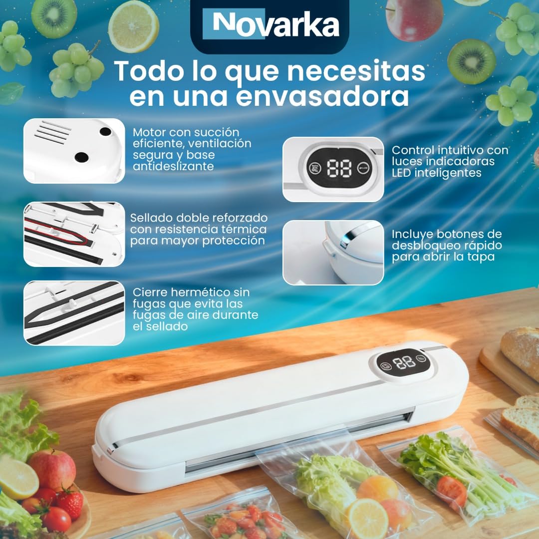 Envasadora al Vacio PORTATIL con 60 Bolsas de REGALO | Selladora al Vacío para tu Cocina | Conserva tus Alimentos | Incluye Abridor de Bolsas.