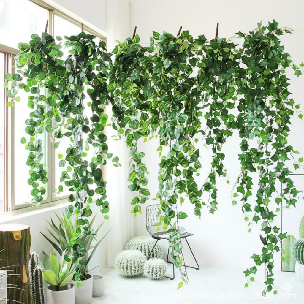 DL Artificial Ivy Garland – Set of 12 (Each 2.4M, 30 Leaves) | 360 Leaves Total | Fake Green Creeper for Wall, Balcony, Wedding & Party Decoration | Realistic Hanging Vines for Home Décor-image-13