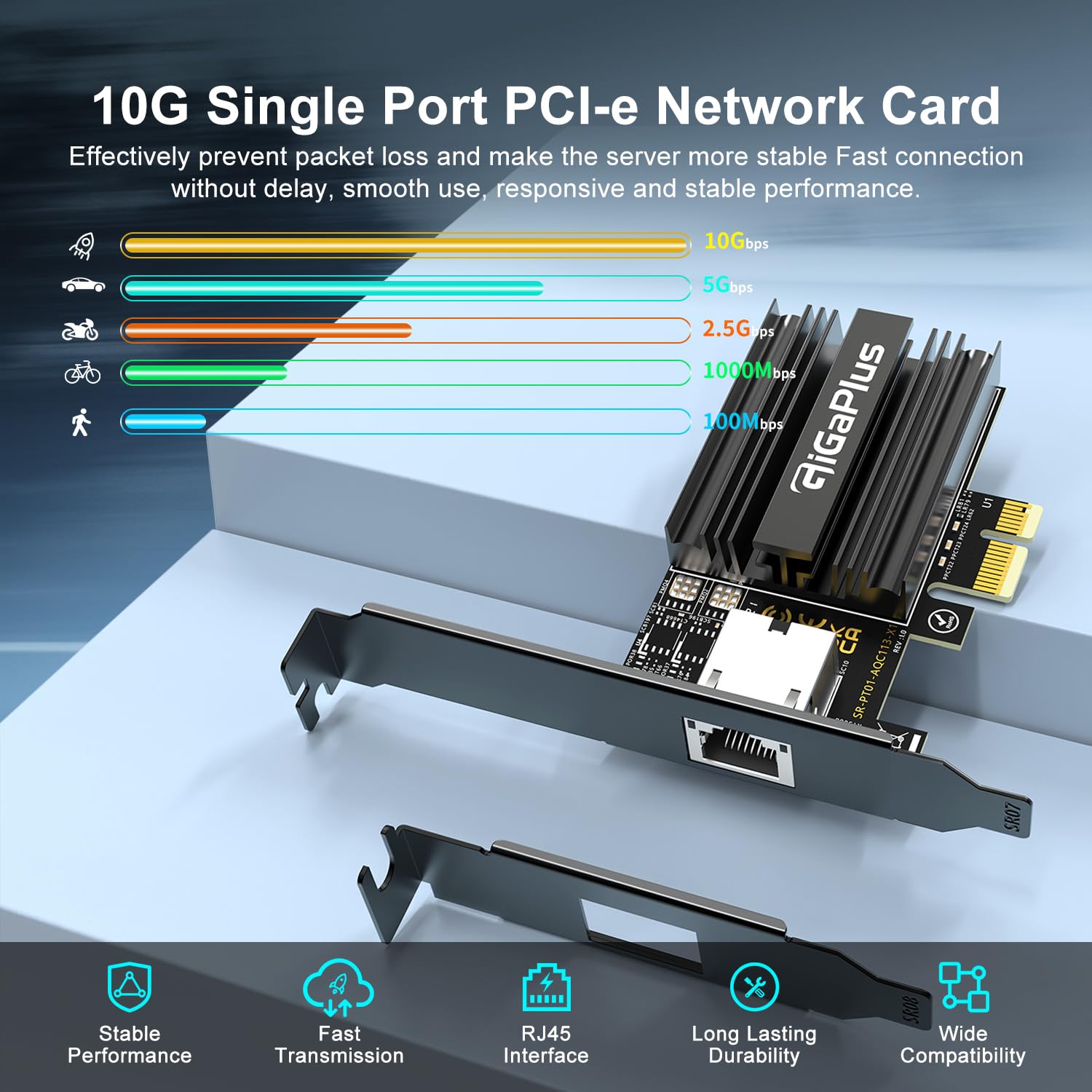 Scheda di rete PCI-e4.0 X1 10Gbe, controller Marvell AQC113, NIC con porta RJ45 Base-T 10G, scheda Ethernet GiGaPlus 100/1000/2500/10000Mbps, adattatore Ethernet 10Gb supporta Windows10/11