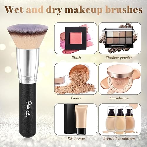 Miniatura 3 de Brocha de base Kabuki de parte superior plana, brochas de maquillaje para maquillaje líquido, mezcla de crema mineral, polvo, pulir punteado,