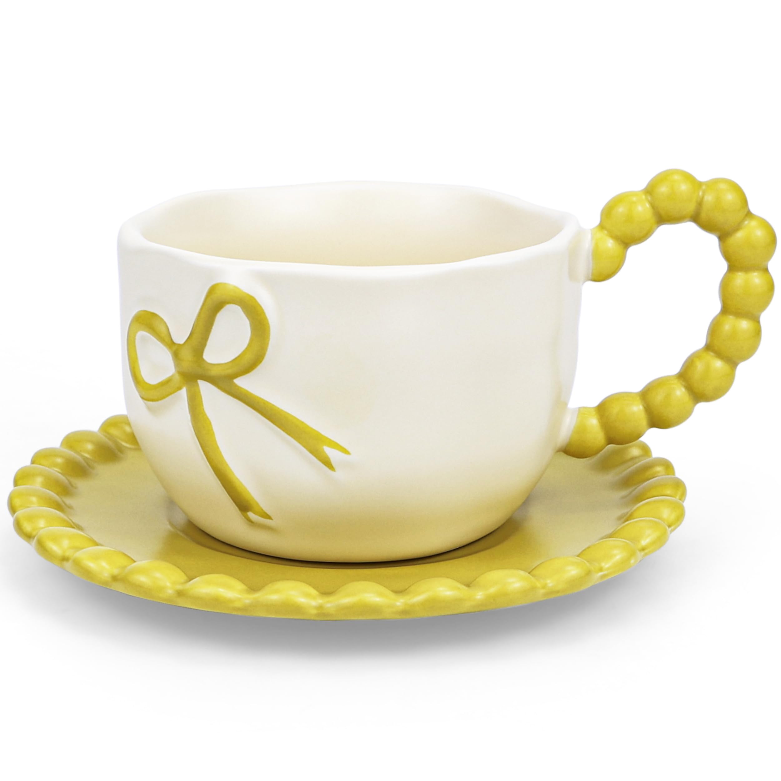 Disoza 350 ML Gelb Schleife Kaffeebecher Cute Mug Porzellan