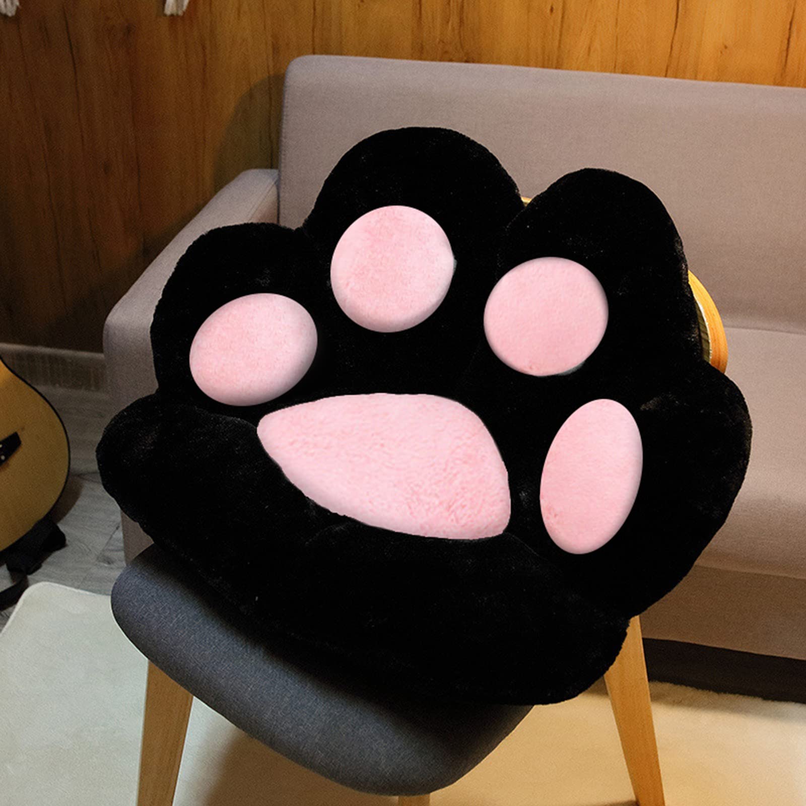 Souarts Coussin de Siège de Patte de Chat, Coussin de Chaise Portable pour Canapé Chaise de Bureau en Peluche Paresseux Conçu pour La Maison, Chaude et Douce Soulage Les Douleurs (Noir，70 * 60cm)