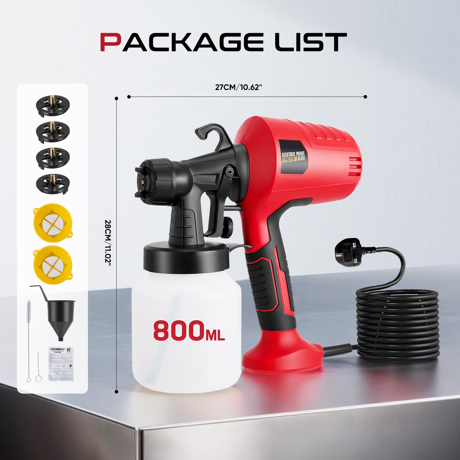 Sistema de pulverización de pintura, 500 W HVLP pistola de pintura eléctrica con 4 boquillas y 3 patrones de pulverización, 800 ml de flujo de pintura, pistola eléctrica para vallas, armarios, paredes