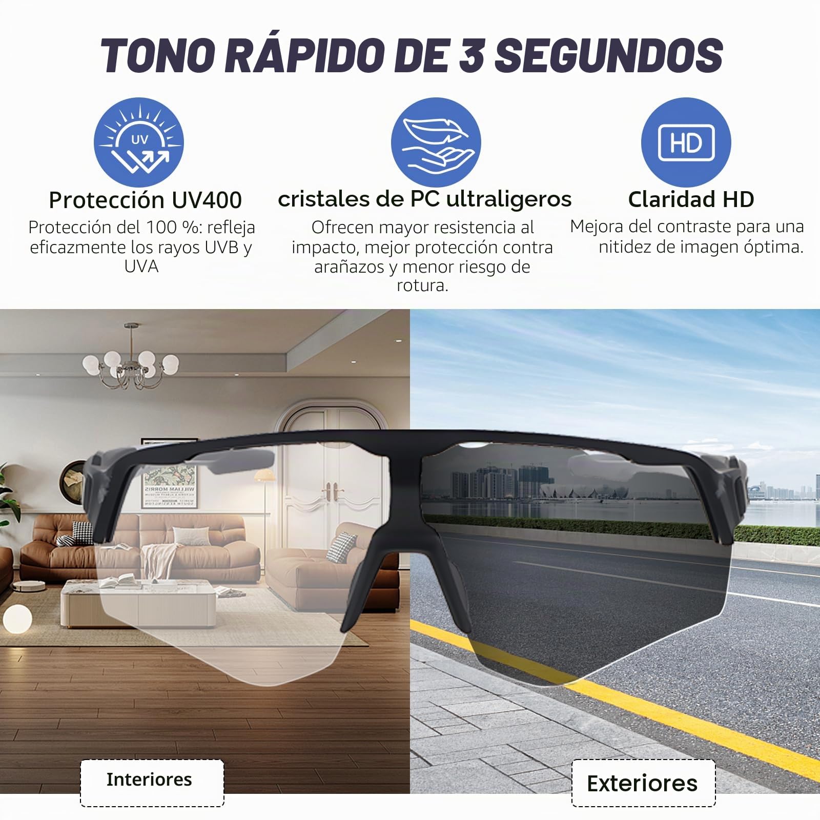 Gafas de ciclismo fotocromáticas con tintado automático, gafas de ciclismo para hombre, protección fotocromática UV400, gafas deportivas fotocromáticas para bicicleta de carretera, MTB, correr