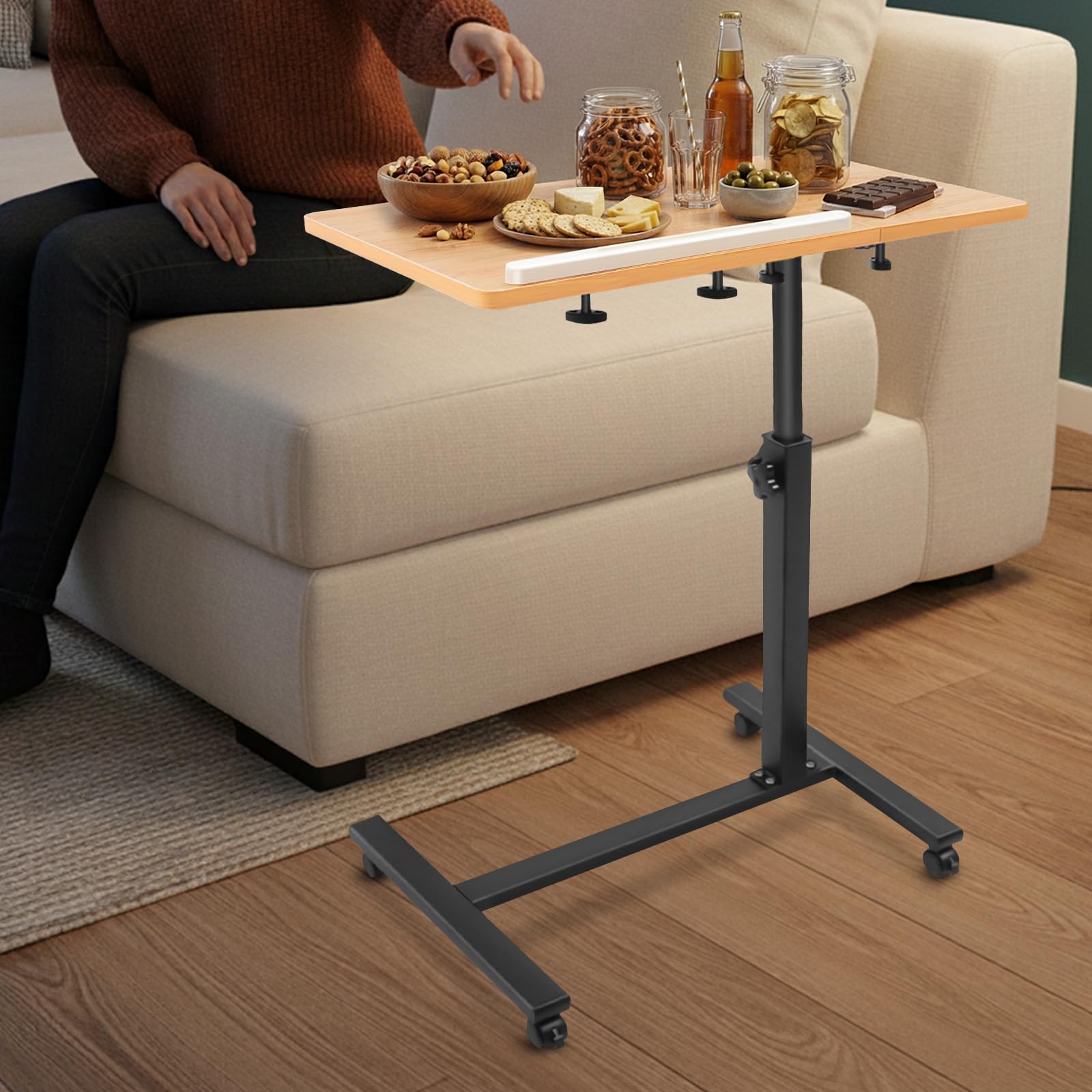 Tavolo per computer portatile regolabile in altezza, tavolino con ruote, tavolo portatile con piano in MDF inclinabile, scrivania regolabile in altezza, 58-90 cm, per letto, divano, ufficio, struttura