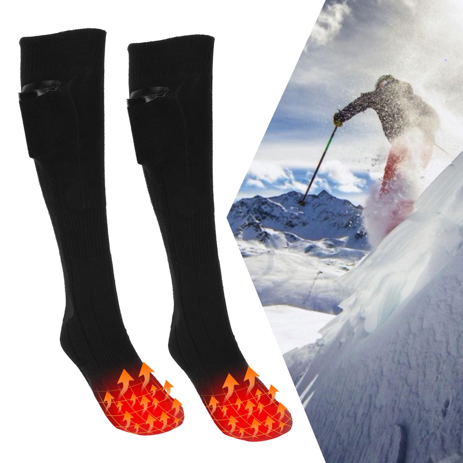Chaussettes chauffantes, 4000 mAh Chaussettes Chaudes pour Hommes Femmes Batterie Rechargeable USB Contrôle de la température à 3 Niveaux Chaussette Thermique Lavable Semelle chauffante