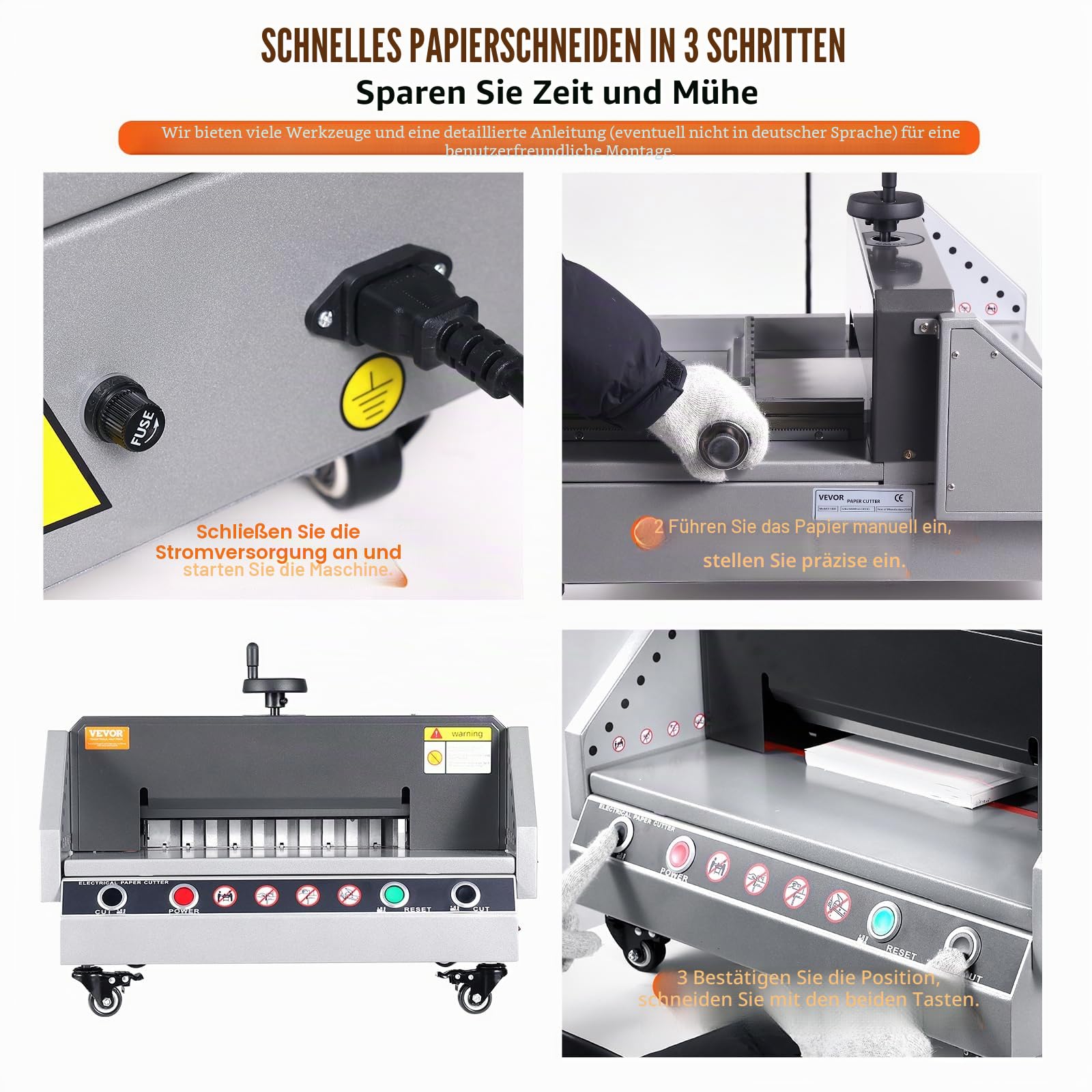 VEVOR Papierschneidemaschine, Schnittbreite von 0 – 330, elektrischer Papierschneider, Lenkrad und Stahlklinge, Papierschneider, 360°-Rollen