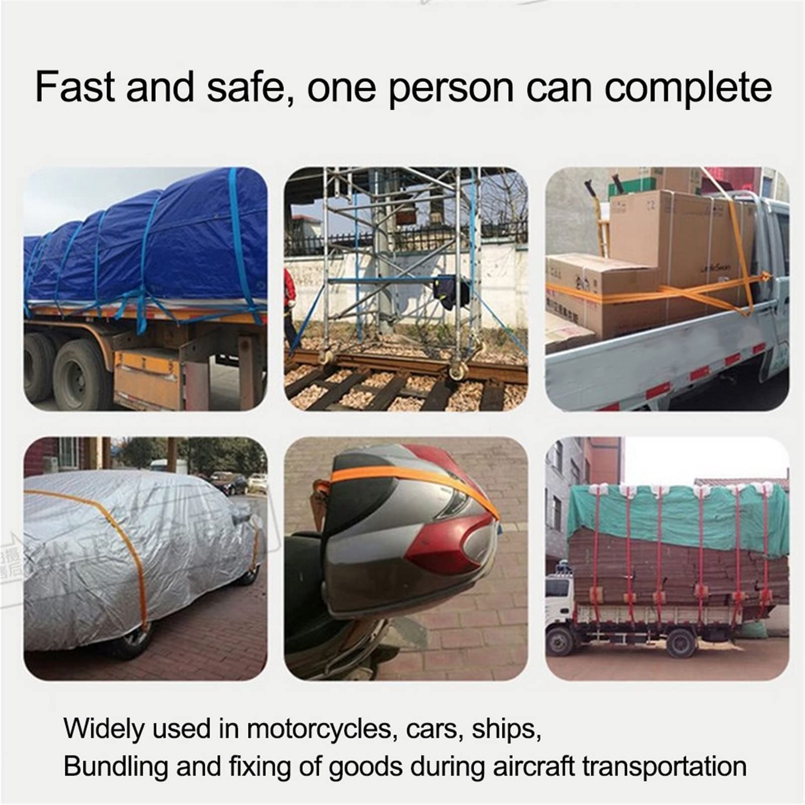Pasy do mocowania zapadkowego Plandeki i wiązania Pasy do transportu materiałów Wytrzymałe pasy napinające do pasów ładunkowych w zestawie z dużymi ciężarówkami (kolor: niebieski, rozmiar: 6 m) (nie