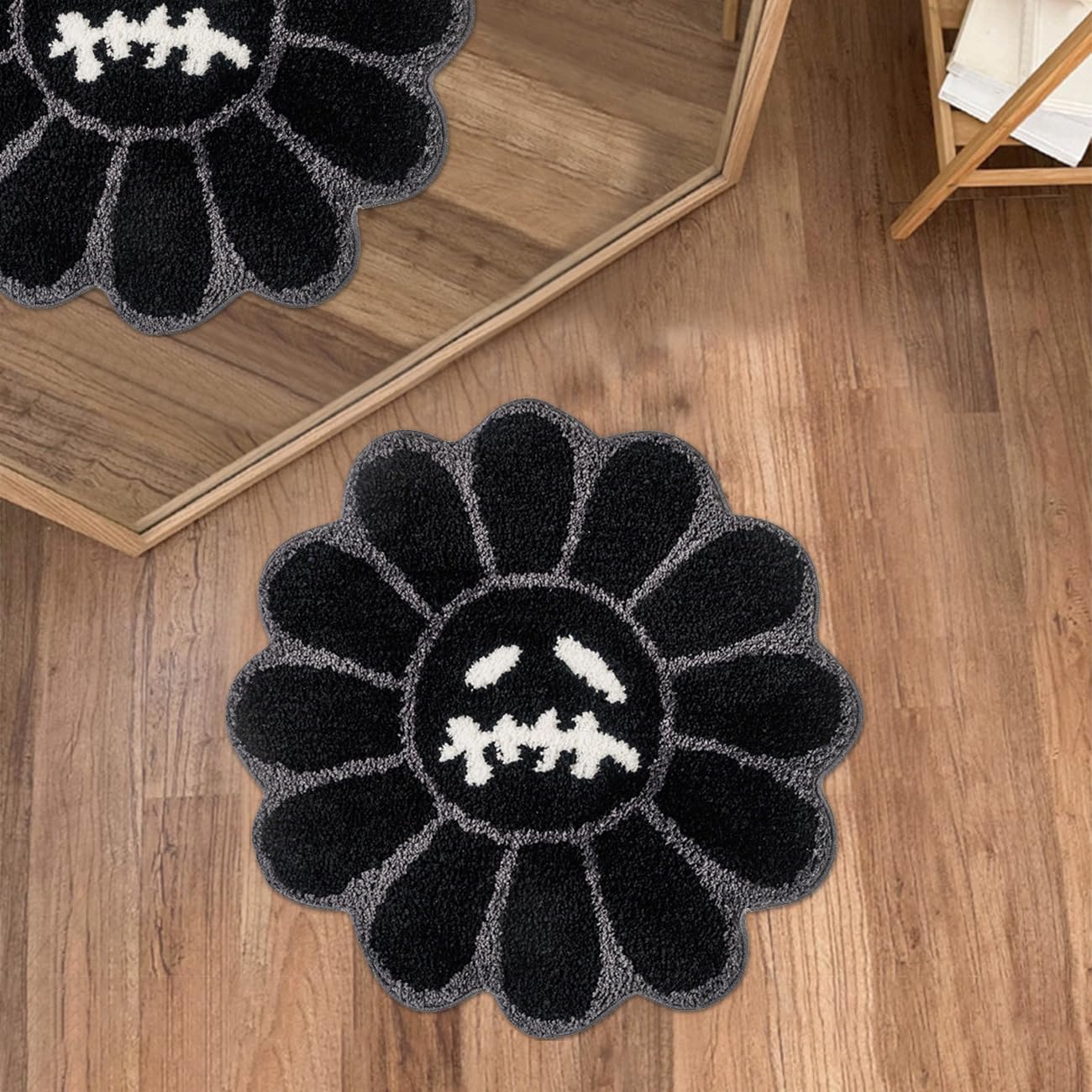 KPOCES Trippy Smile Face Rug Cool Bathroom Rugs Fun Skull Bath Mat 2.6FT Extra Soft Microfiber Absorbent Bathroom Mat Halloween Gothic Flower Rug Non