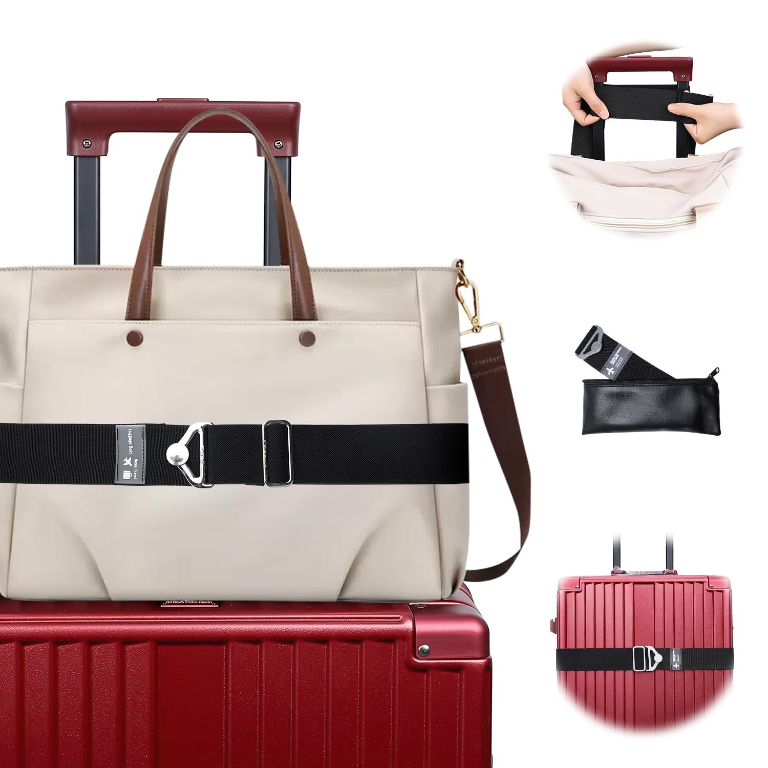 SencicoTravel Belt for Luggage - 2 Pack Travel Belt for Luggage Over Handle Adjustable Luggage Belt - Add a Bag Luggage Strap for Carry On Bag 2-in-1 Luggage Straps Black