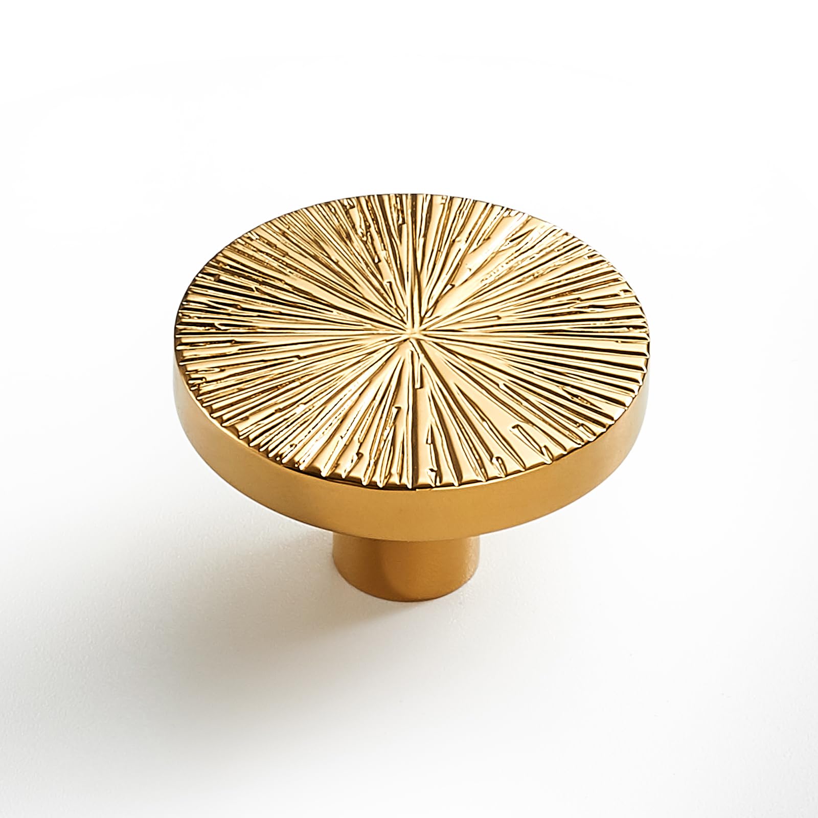 FLIRABBIT Polished Brass Cabinet Knobs,Round Gold Sun Dresser Handles Hardware for Kitchen Bathroom Closet Drawer Cupboard (2)