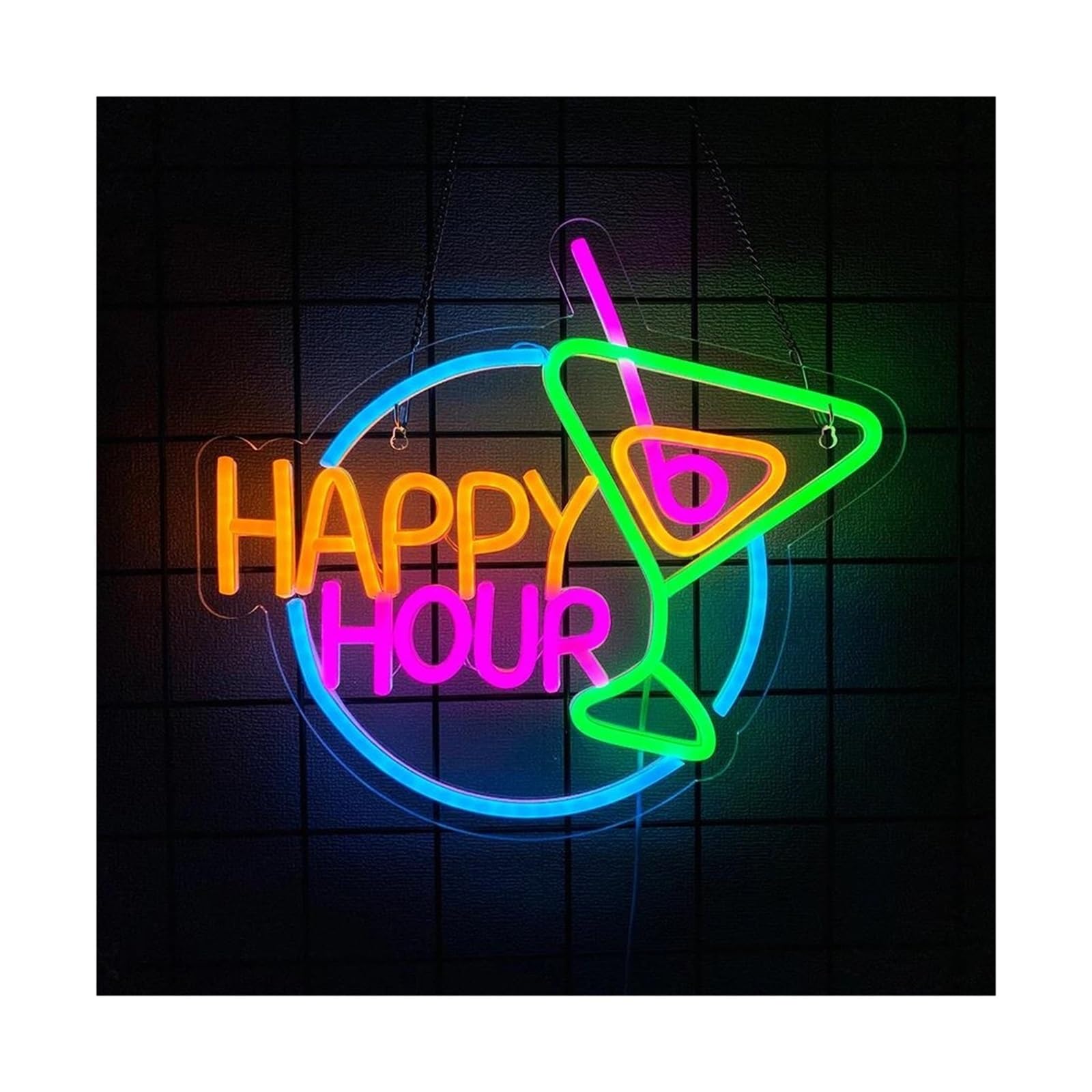 Luces de neón Letrero De Neón Happy Hour Para Bar, Club, Dormitorio, Luces Para Oficina, Hotel, Pub, Cafetería, Boda, Fiesta, Arte Decorativo De Cuevas,35cmх31cm