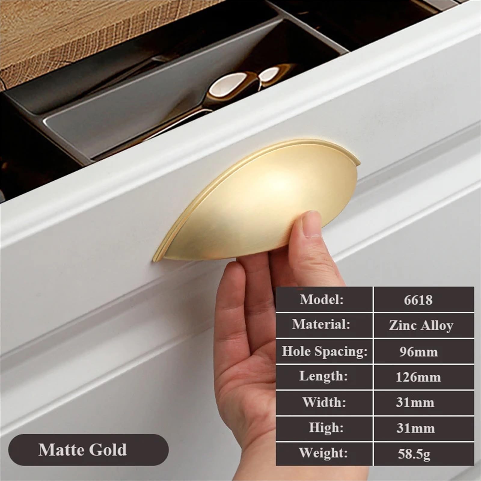 DFLPBHAV Zinc Alloy Shell Shape Cabinet Handles Semicircular Furniture Hardware Kitchen Door Knobs Cupboard Wardrobe Drawer Pulls Handles 1Pcs(6618 Matte Gold)