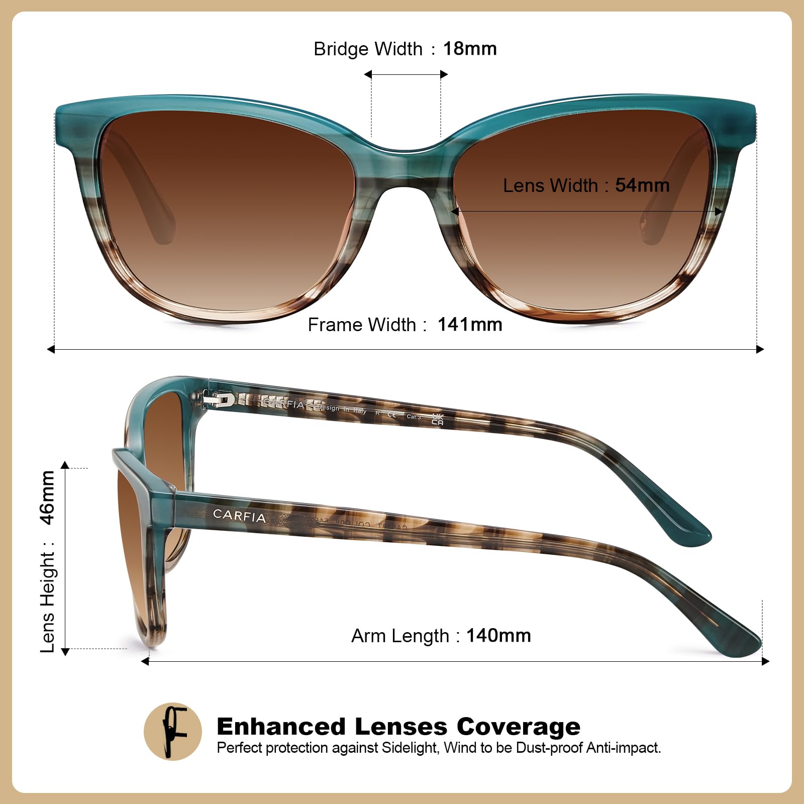 CARFIA Okulary Przeciwsłoneczne Kobiety Polarized UV400 Prostokątna Rama Damska do Biegania i Golfa CA5287
