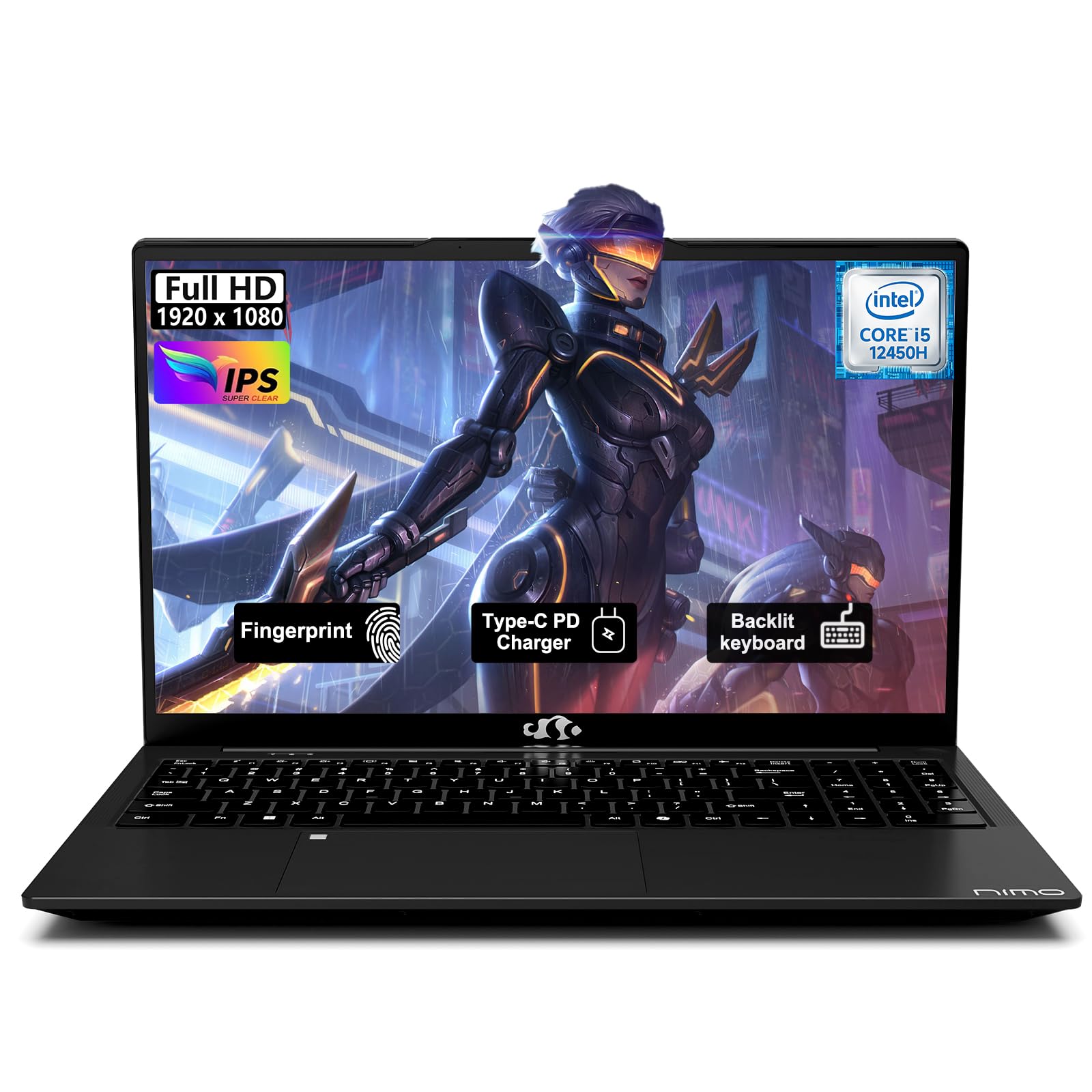 NIMO 15.6" FHD IPS Laptop, i5-12450H 8-Core (Beats i7-11800H), 32GB RAM 1TB SSD, Backlit Keyboard, Fingerprint, 100W Type-C Fast Charger, WiFi 6,