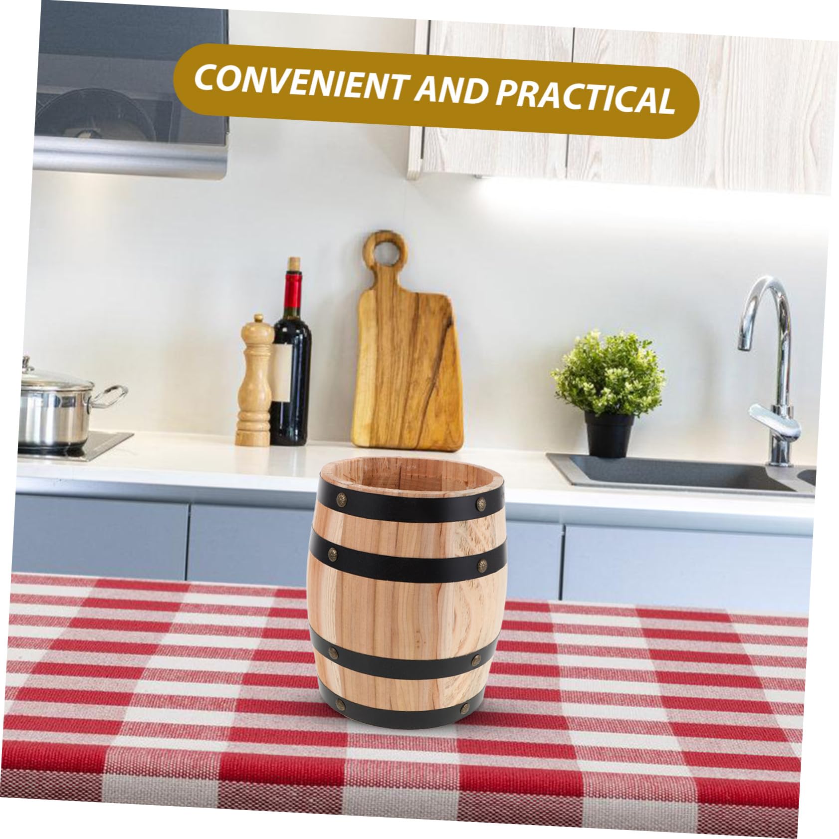 Cabilock Porte-ustensiles Rangement pour Baguettes et Cuillères en Bois Vintage de Style Rétro Design Gain de Place de Tonneau Beige pour Plan de Travail la Cuisine