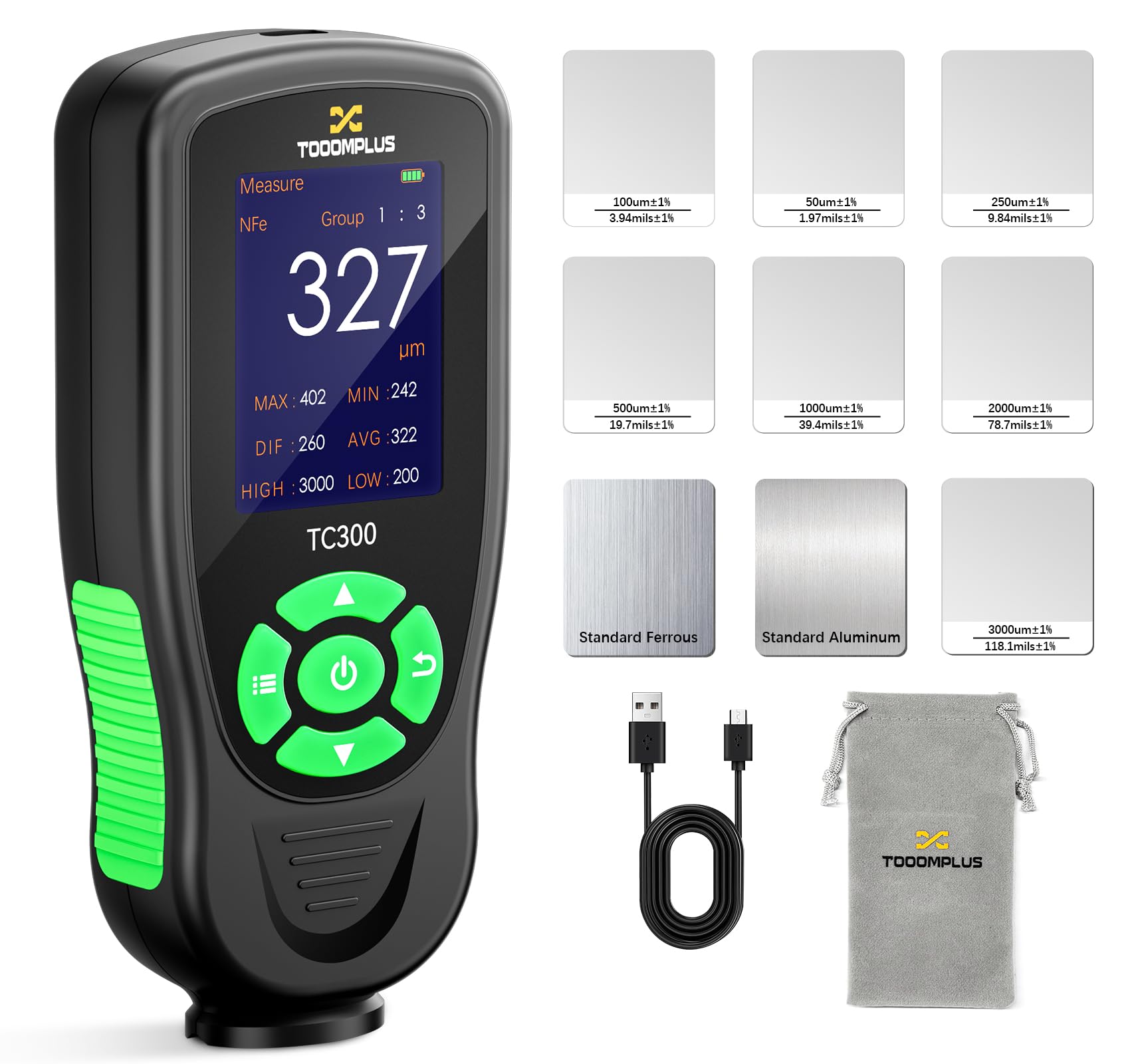 Tooomplus Paint Thickness Gauge for Used Car Buyers, 3000μm Ultra-Range Digital Paint Depth Gauge with 0.01mil High Resolution & Alarm, Automotive Car