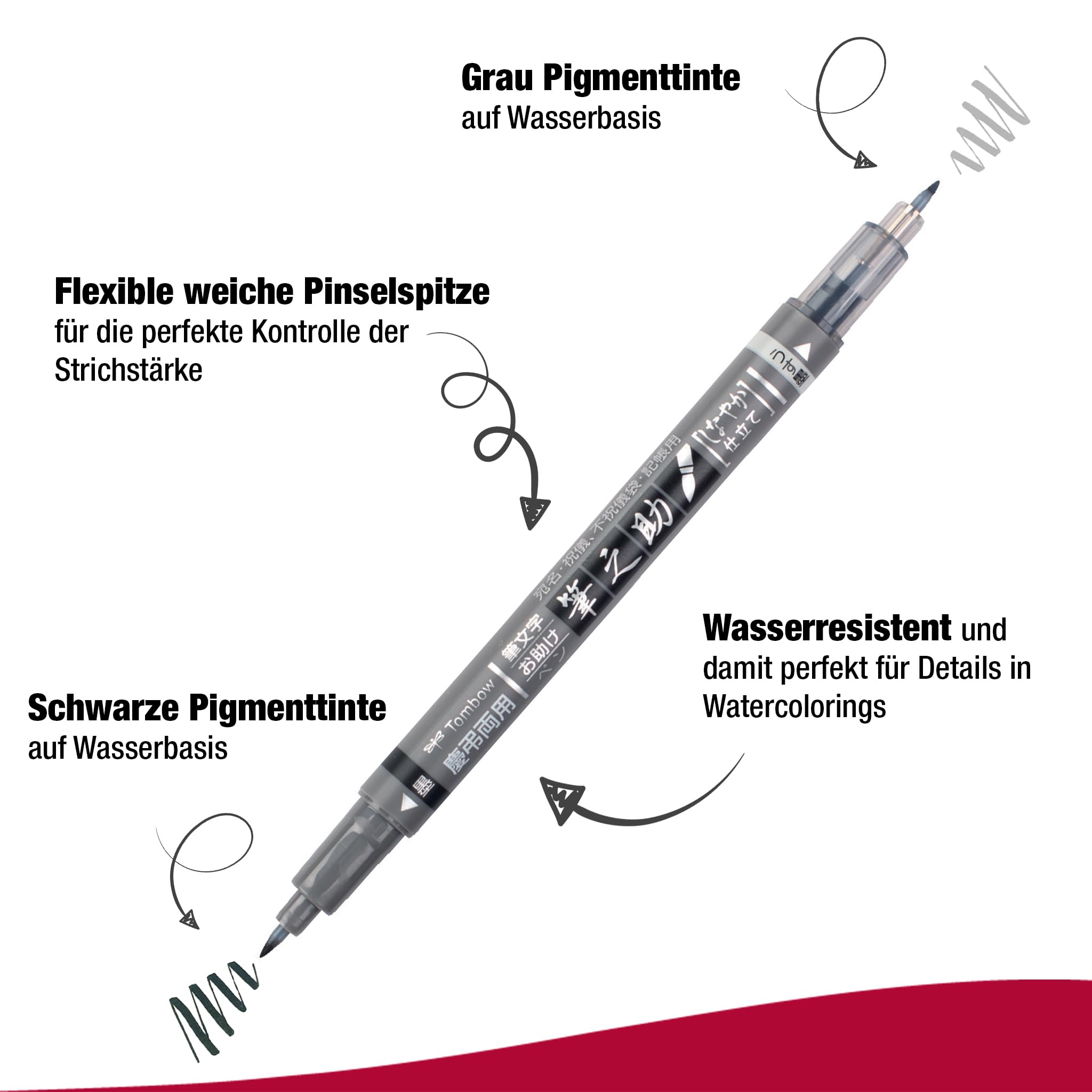 Tombow Fudenosuke Triology Set + Fudenosuke Twin Elastic Brush Tip - Perfect for Hand Lettering Sketching & Bullet Journaling, Set of 4 - Image 3