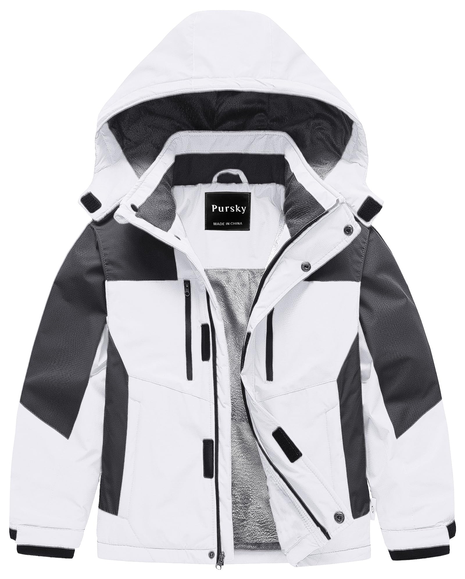 Pursky Boy's Waterproof Ski Jacket Kids Winter Snow Coats Fleece Raincoats Parka
