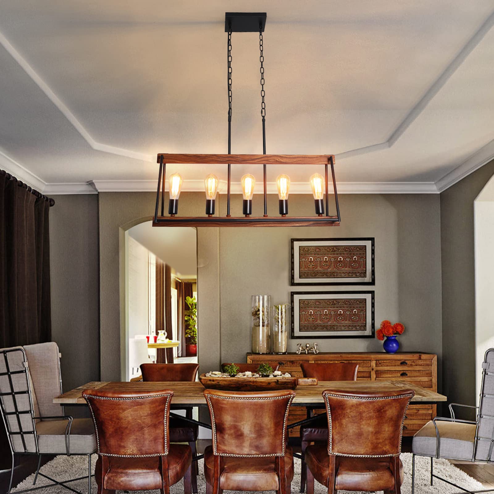 Dining Room Light Fixture/Chandelier Over Table,5-Light Kitchen Island Lighting Hanging For Farmhouse Linear
