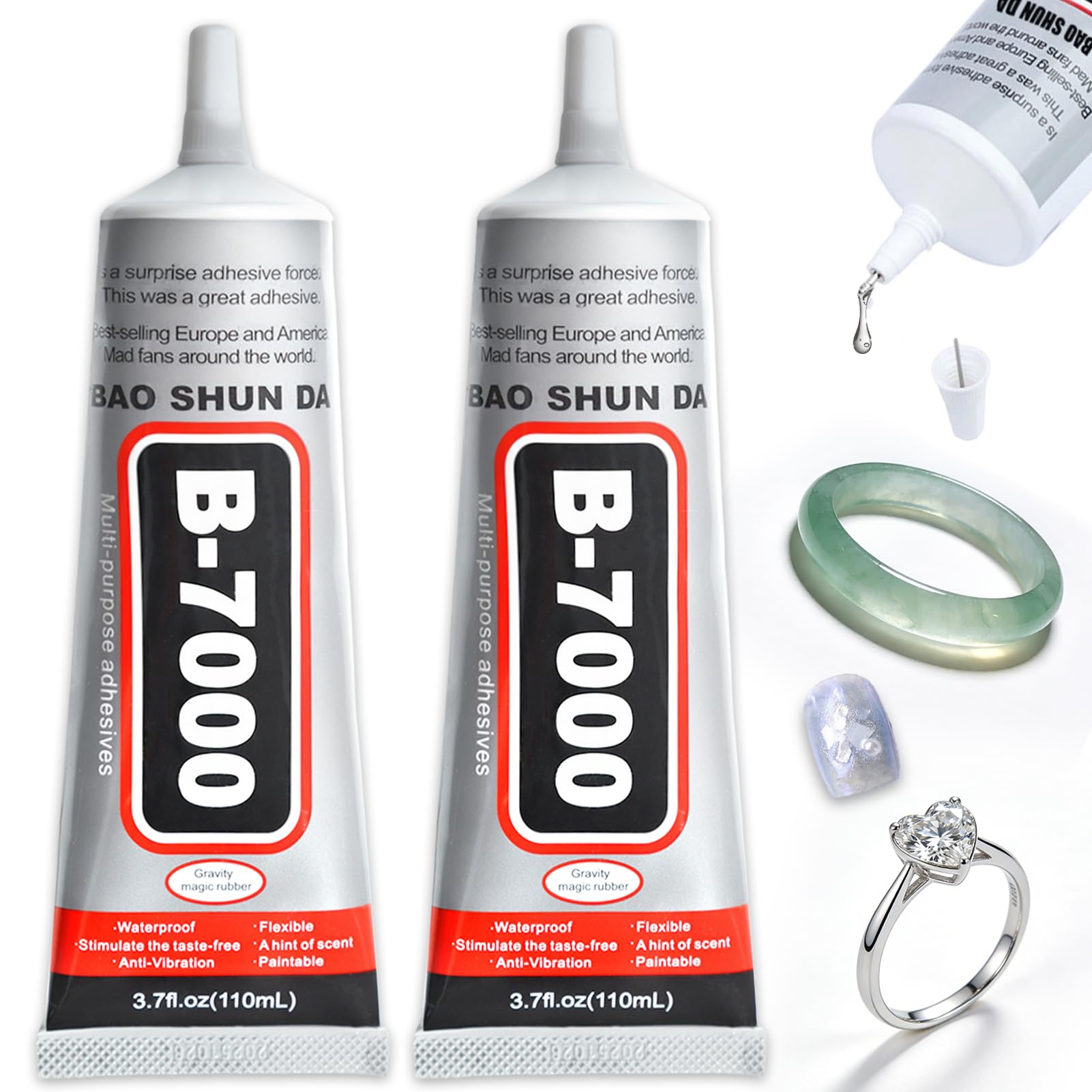B7000 Super Glue, 110ML Clear Craft Fabric Glues for Jewelry Making, 2 Pcs Multi-Function Rhinestone Glue for Clothes, Fabric, Cell Phones, Rubber, Wood, Leather, Rhinestones Crafts — image 1