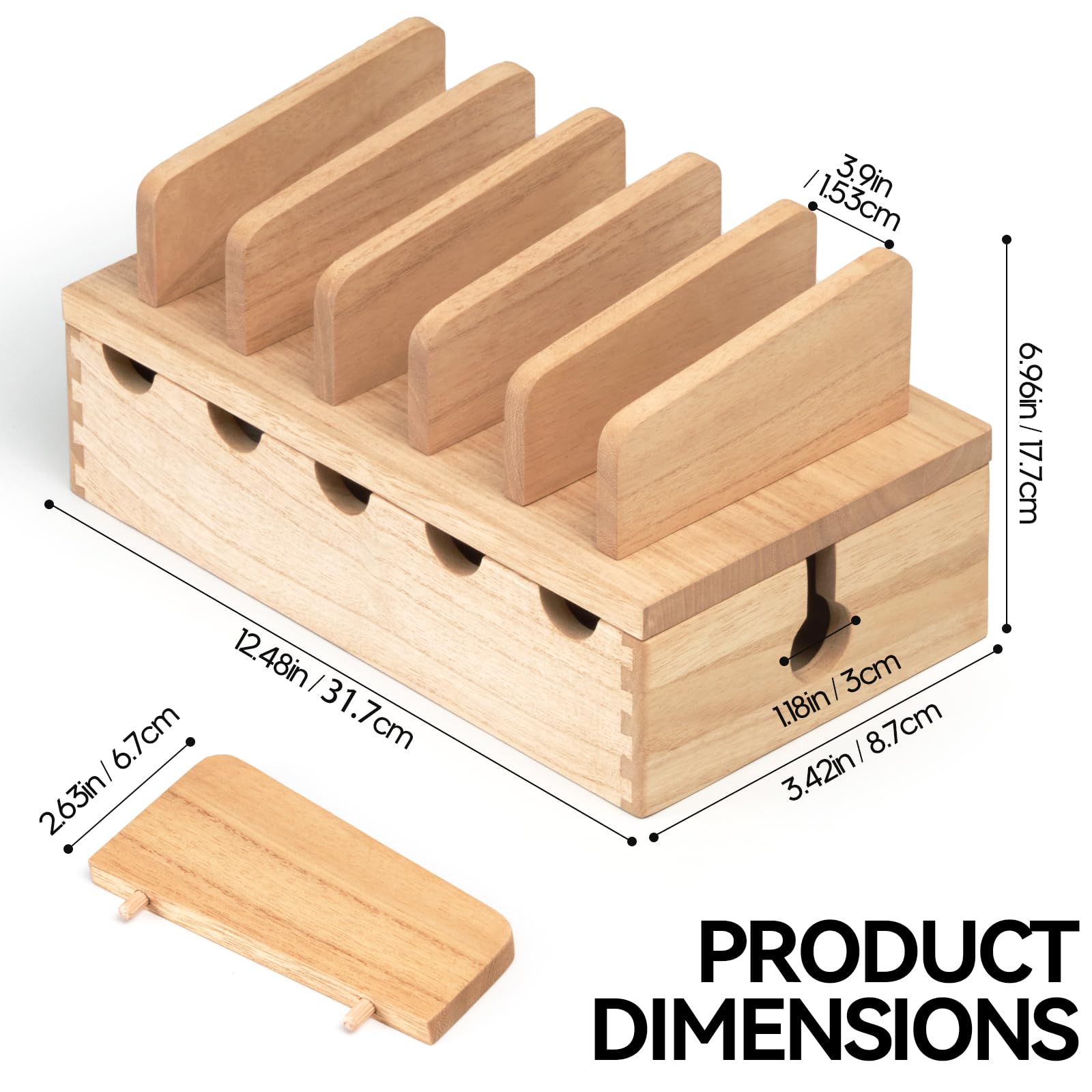 KIRIGEN Wooden Cell Phone Stand Charging Station Desktop Charging Dock Holder Wood Desk Multi-device Cords Organizer Stand Charger Dock Cradle Rack for Home and Office(DDXH-NA) - Image 3