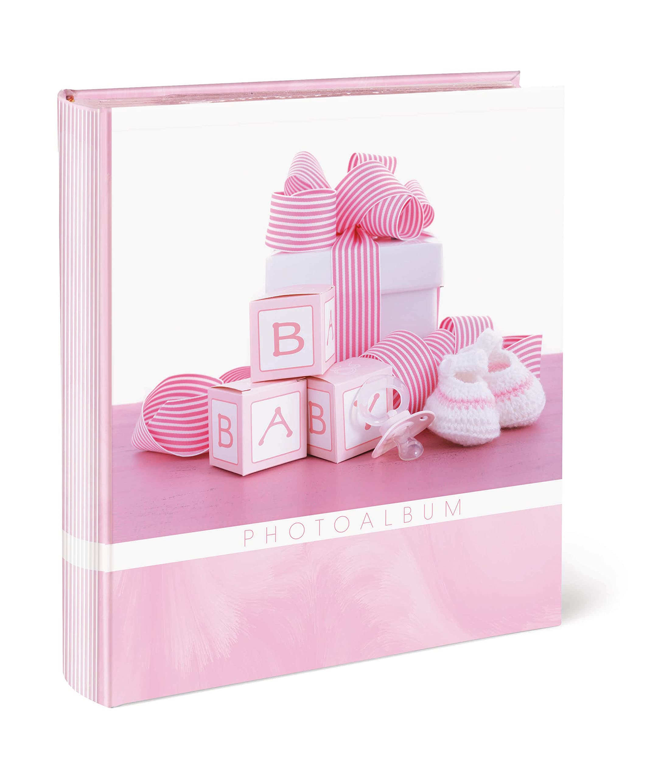 Album portafoto a tasche 13x19 200 foto con scatola in 2 colori Art. Nascita, misura album 24,5x28cm (Rosa)