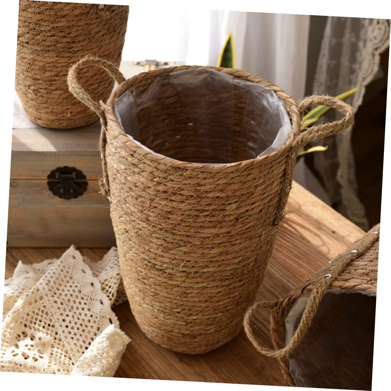 UPKOCH Panier à Fleurs Tressé en Paille, Grand Modèle Décoratif