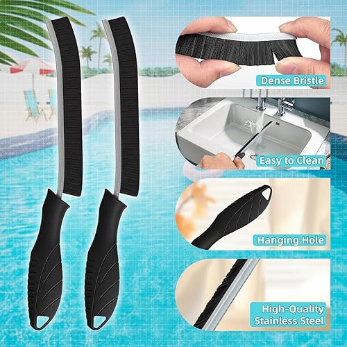 Miniatura 2 de Paquete de 2 cepillos de limpieza, cepillo de piscina, cepillo de lechada, cepillo para fregar con mango negro, suministros de limpieza profunda