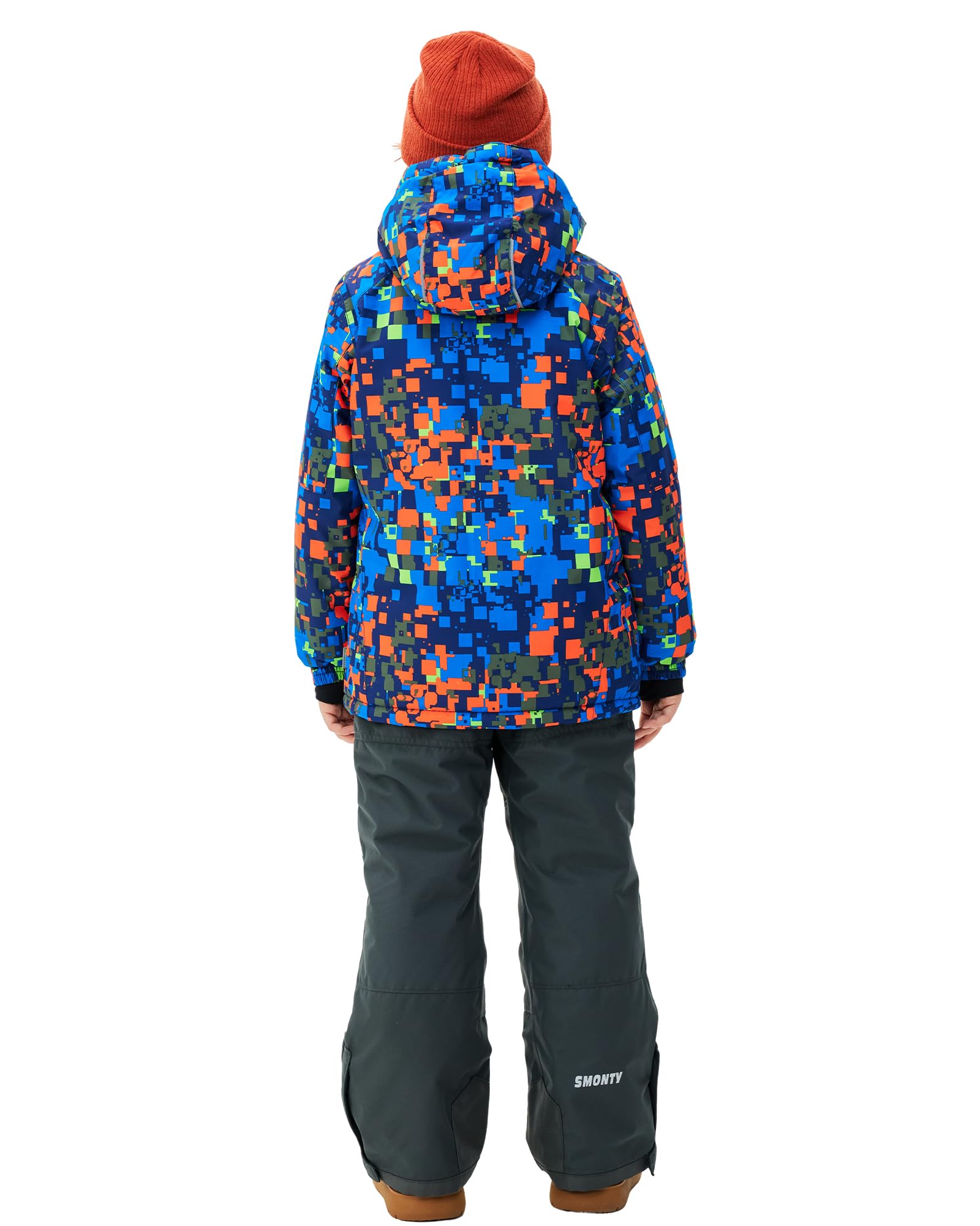 SMONTY Tuta da Neve per Ragazzi Giacca da Sci Invernali e Pantaloni Cinghie con Cappuccio Cappotto Set Impermeabile Antivento