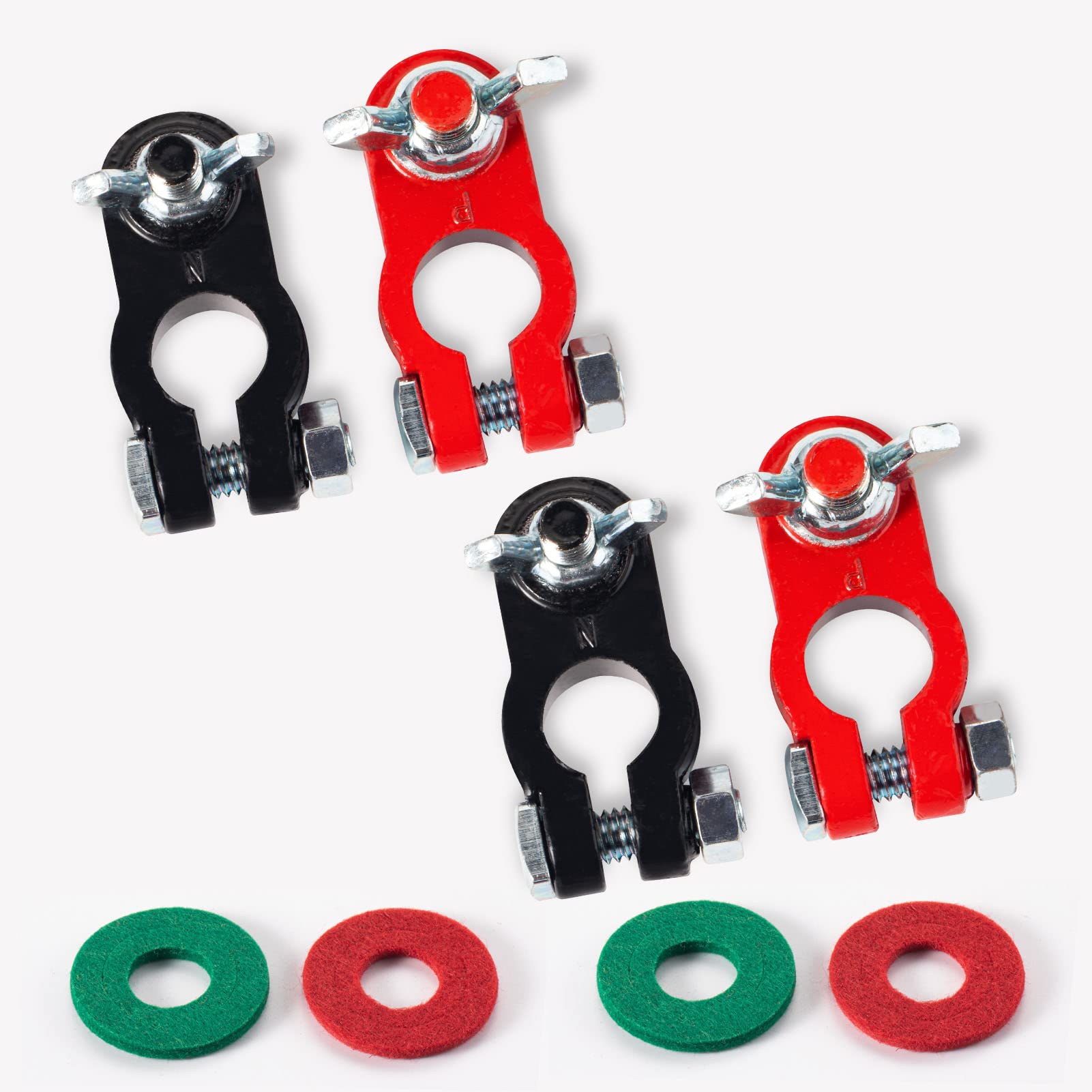 CZC AUTO Battery Terminals Color Coded Clamps Connectors with Matching Anti Corrosion Felt Fiber Washers, Quick Release for RV Motorbike Car Truck
