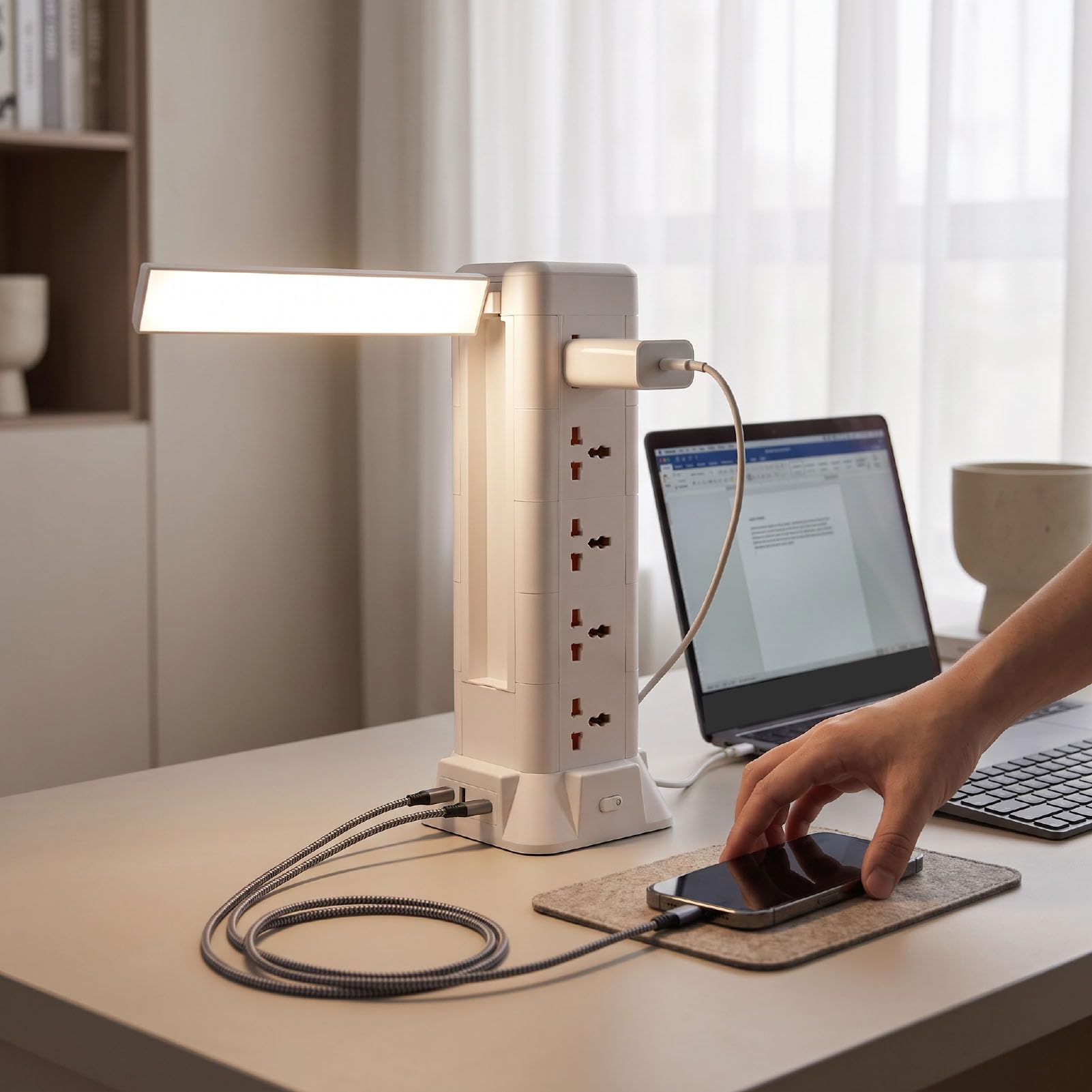 Ciabatta a Torre con 15 Prese CA e 3 Porte USB, (Spina europea 100-240V)