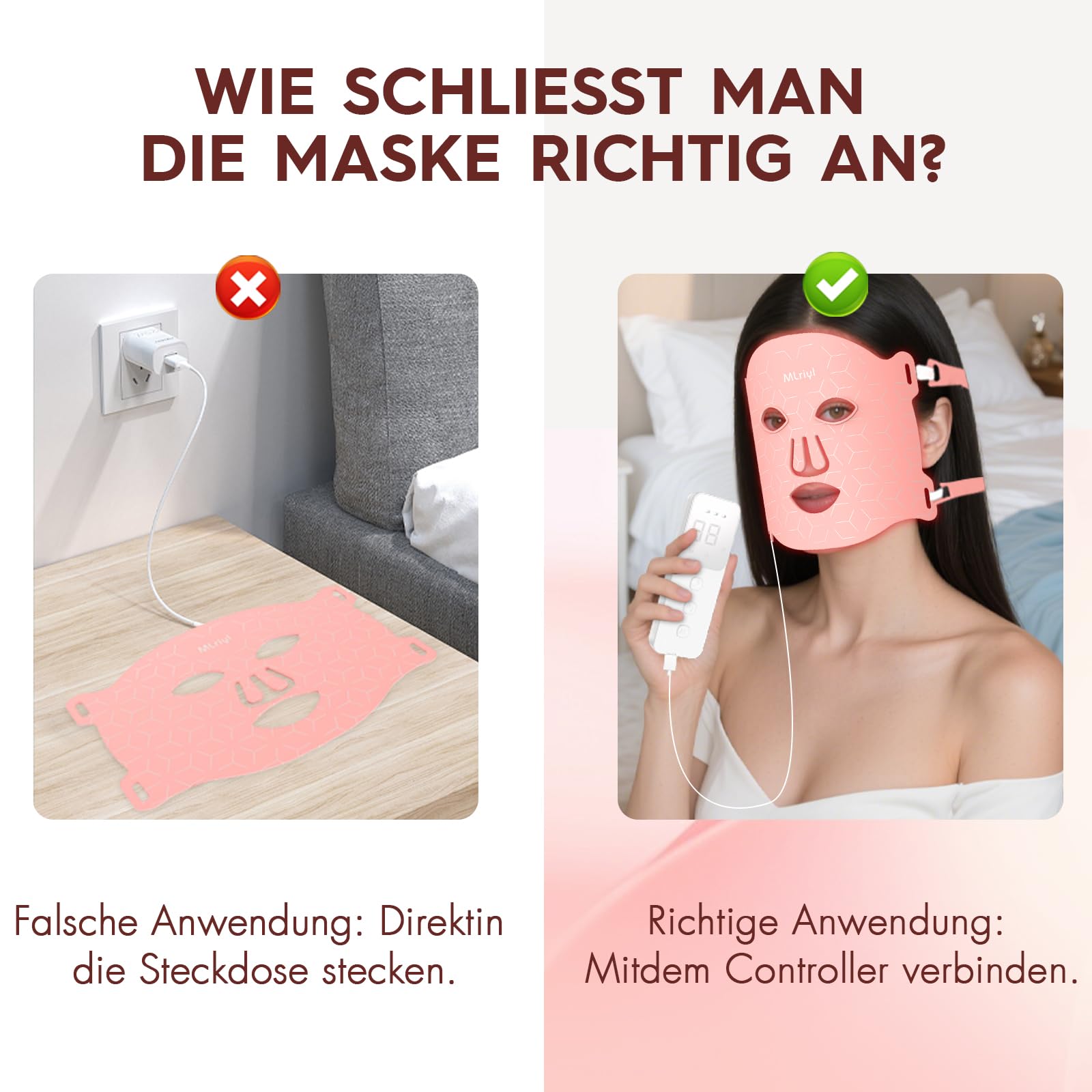 Rotlicht Maske Gesicht 850nm Nahinfrarotlicht 7 Modi Anti Falten | 108 LEDs mit 324 Chips erzeugen eine gleichmäßige Lichtverteilung, 3 Einstellbare Helligkeitsstufen für Anti-Aging