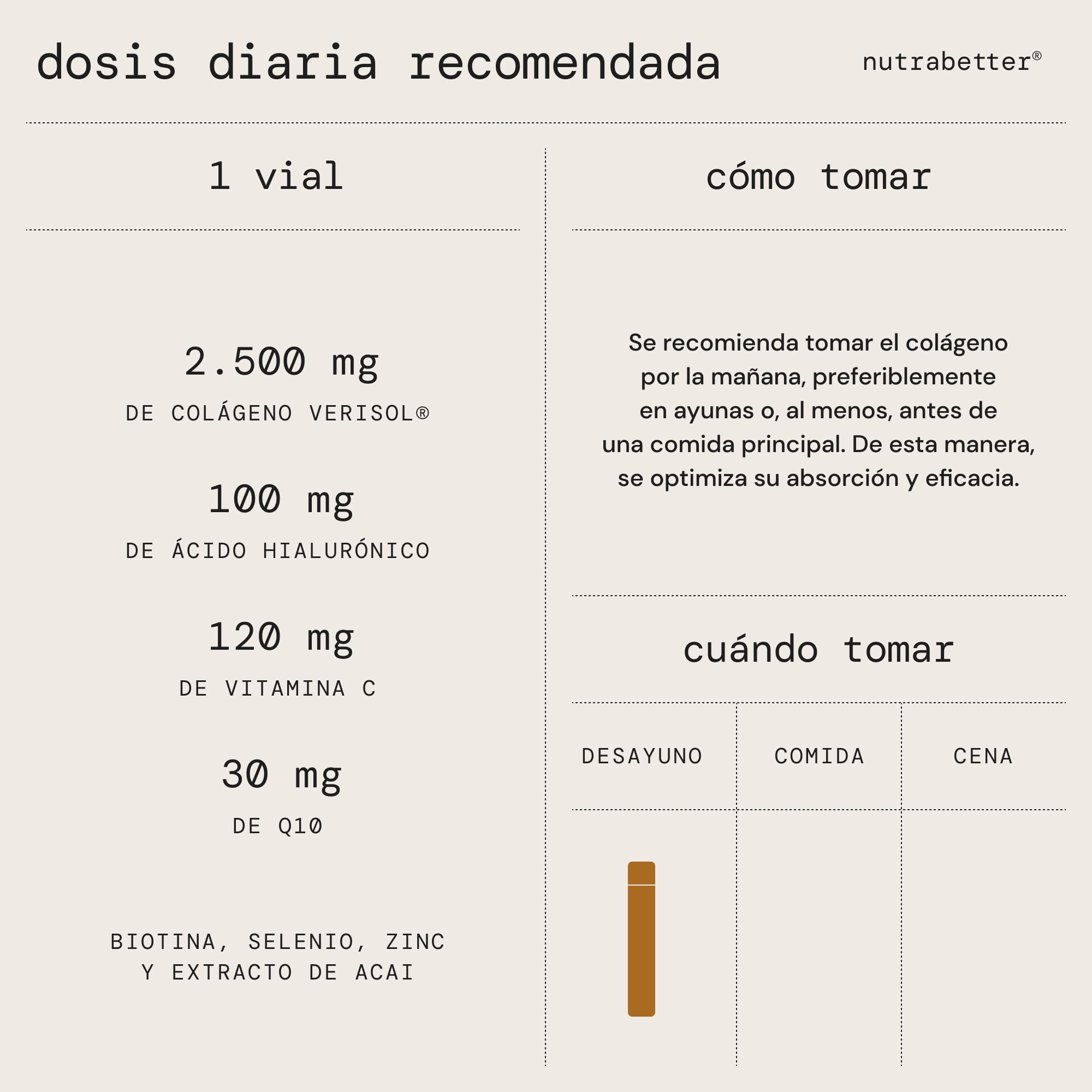 Colágeno Verisol® 2500 mg +Ácido Hialurónico 100 mg +Q10 | Colageno bebible con sabor agradable | + Vitamina C, Biotina, Selenio, Zinc y Acai | Articulaciones, Piel, Cabello y Uñas | nutrabetter®