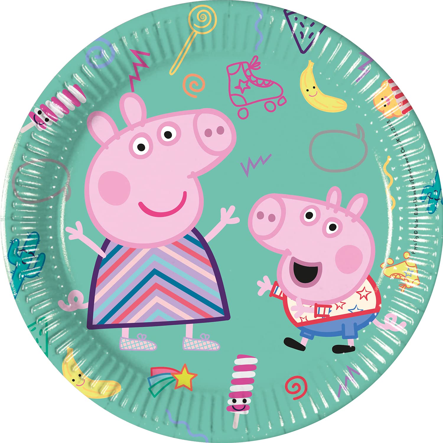 Procos 93488 Peppa Pig Party Plates Size 20 cm Pack of 8 Disposable Paper Plates Children's Birthday Party Tableware FSC® Mix
