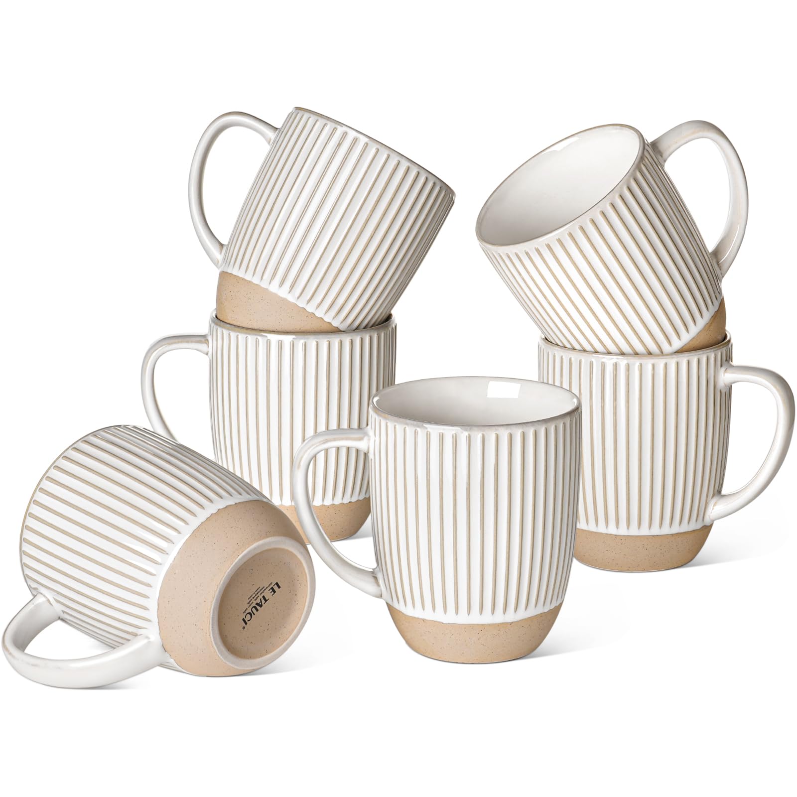LE TAUCI Coffee Mugs 16 oz Ceramic Mug Set Embossment Cups for Latte Hot Tea Cappuccino Mocha Cocoa