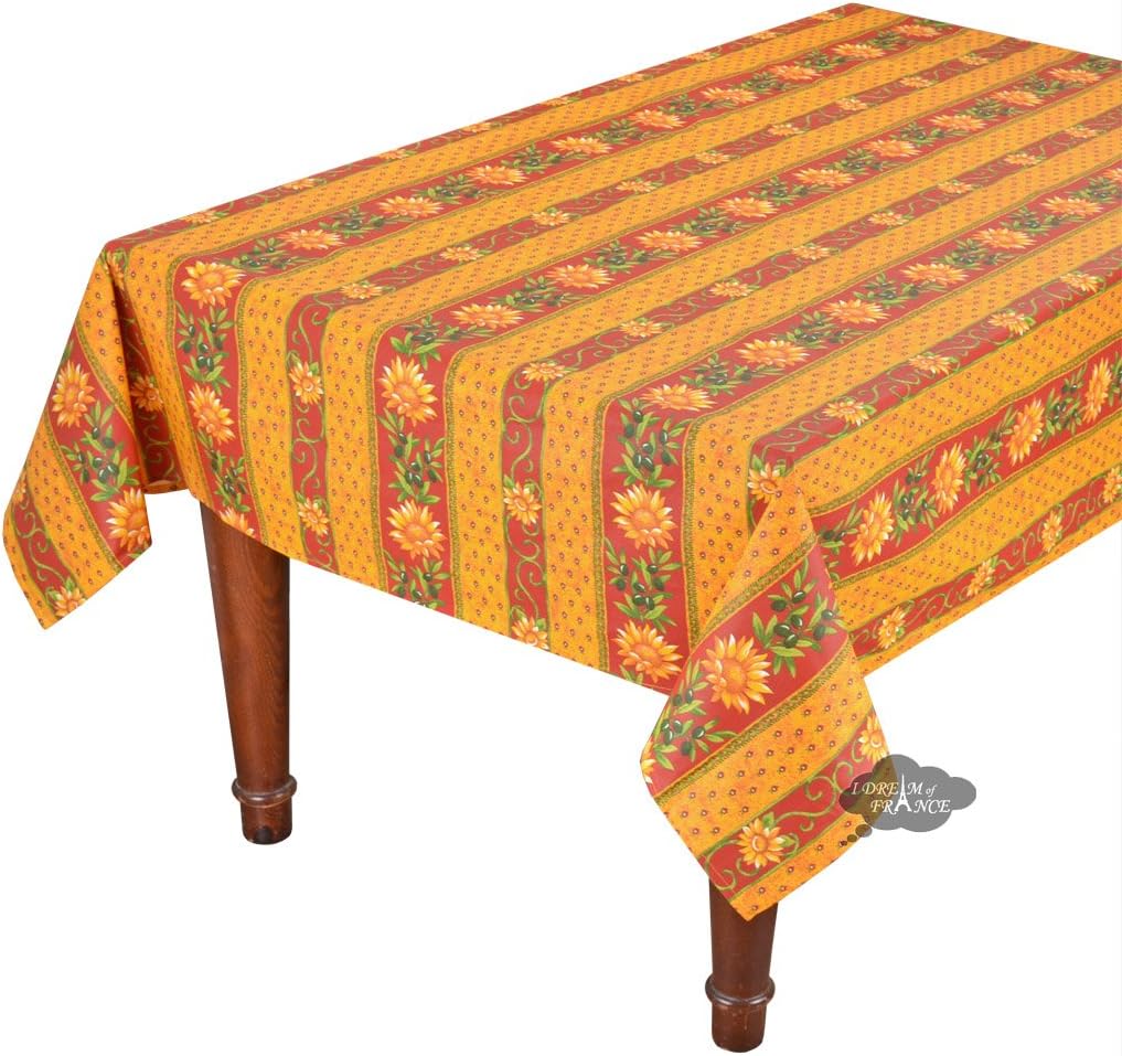60x96" Rectangular Sunflower Red Cotton Coated Provence Tablecloth by Le Cluny