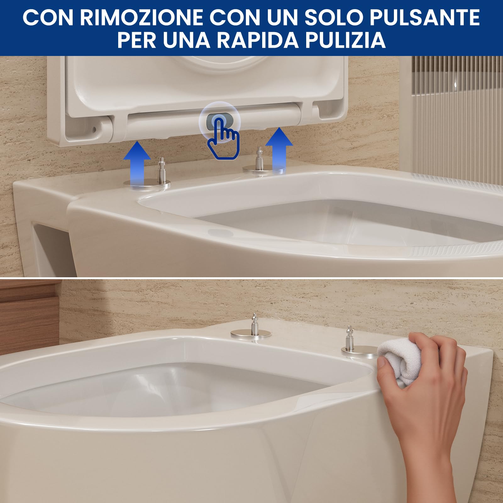 CECIPA Coperchio Water con Chiusura Ammortizzata, Copriwater D Form, Sedile WC Bianco, Copri WC Famiglia, Klositz Soft Close, Tavoletta WC con Sgancio Rapido - DERW Serie