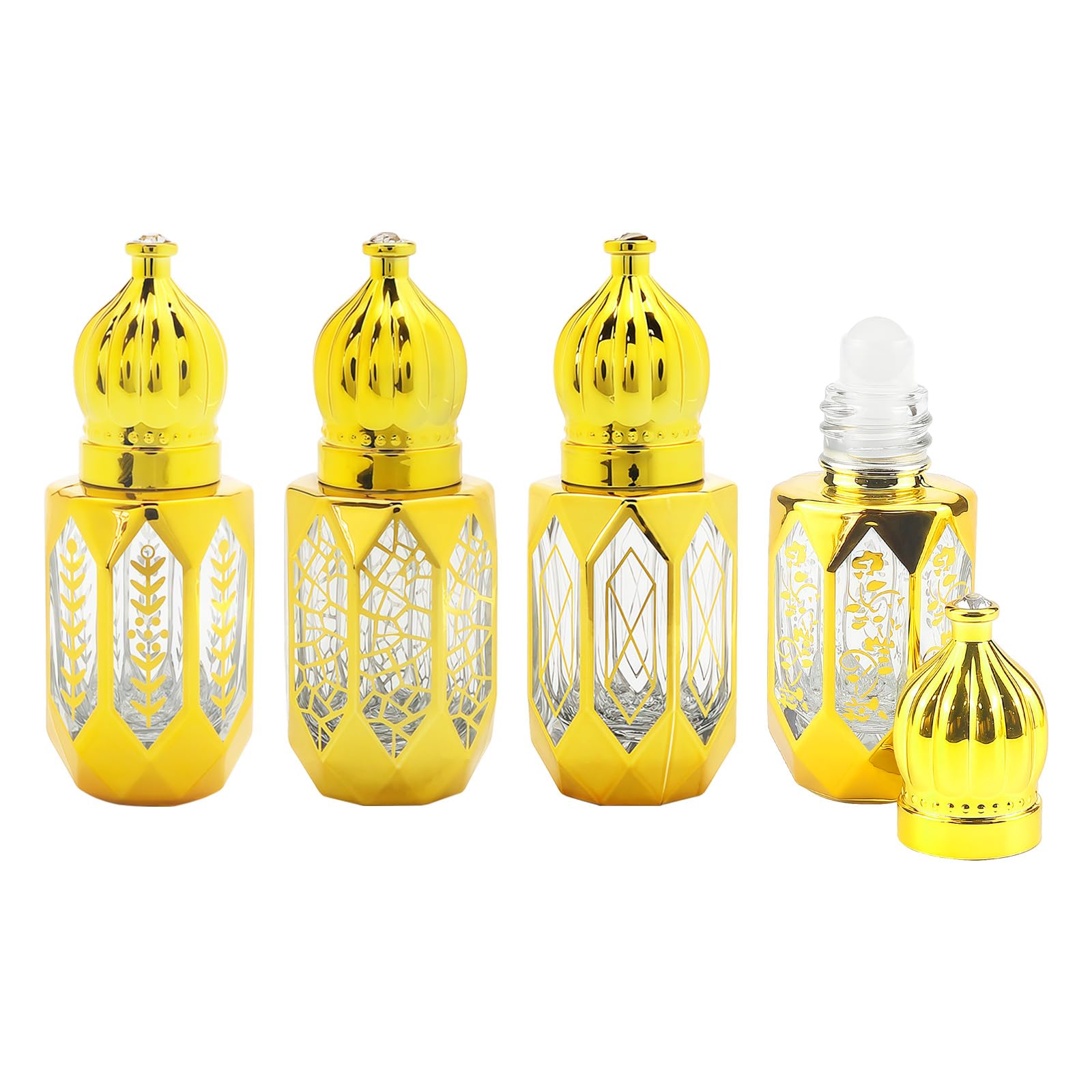 ZJIVQO Mini Crystal Glass Roller Perfume Bottles, Refillable Essential Oil Bottles, Gold Empty Travel Perfume Sample Container,6ml