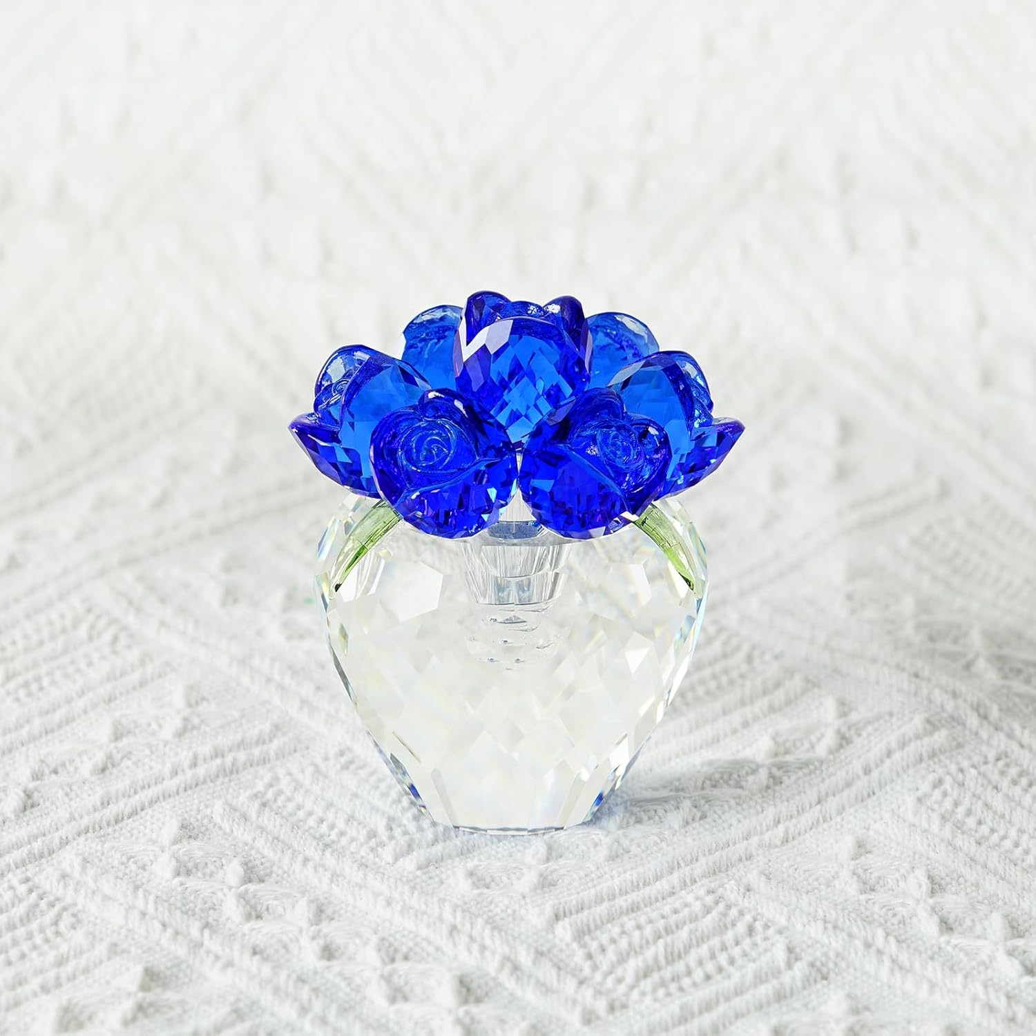 Crystal Blue Rose Figurine Ornament,Rose Flower Gifts for Wife Mom Girlfriend,Bouquet Glass Flowers Decor for Christmas Day Wedding Anniversary - Image 3